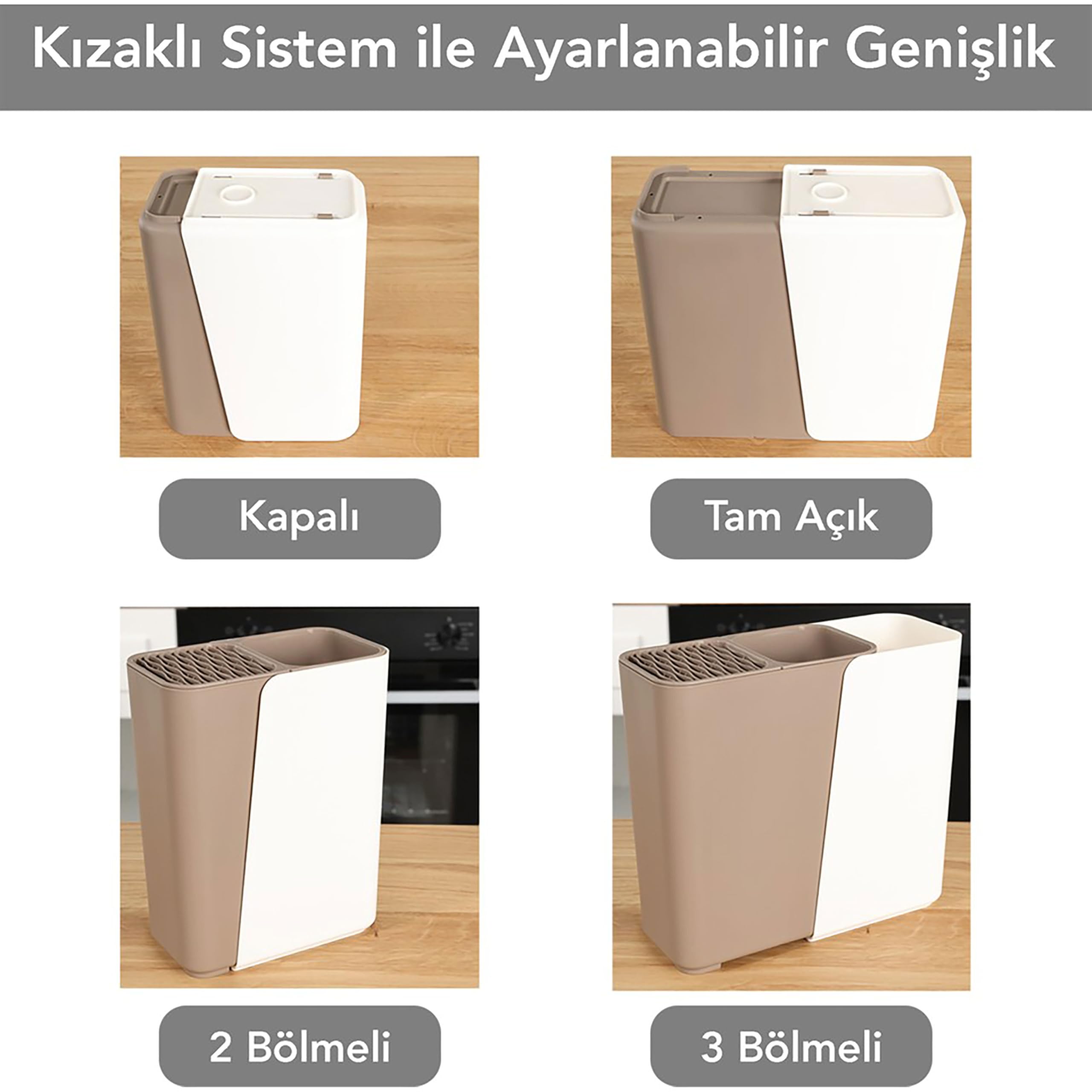 Promosyonca Çok Fonksiyonlu Mutfak Düzenleyici, 2-3 Bölmeli Ayarlanabilir Genişlik, Çatal Kaşık Bıçak Tutucu, 17-24 cm Genişlik (Siyah)