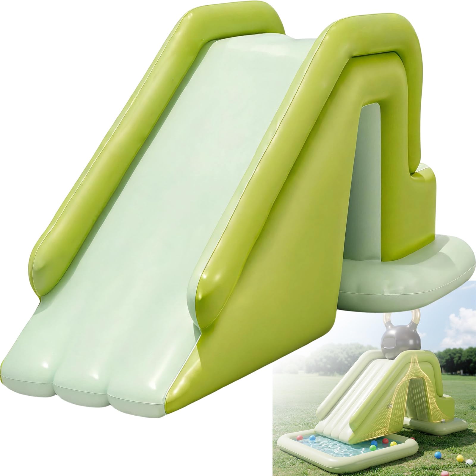 Scivolo Gonfiabile per Piscina, per Piscina con Ampia Base Riempibile con Acquam per Bambini, Include Una Pompa d'Aria elettrica, Ideale per Il Gioco All'Aperto Stagionale Green