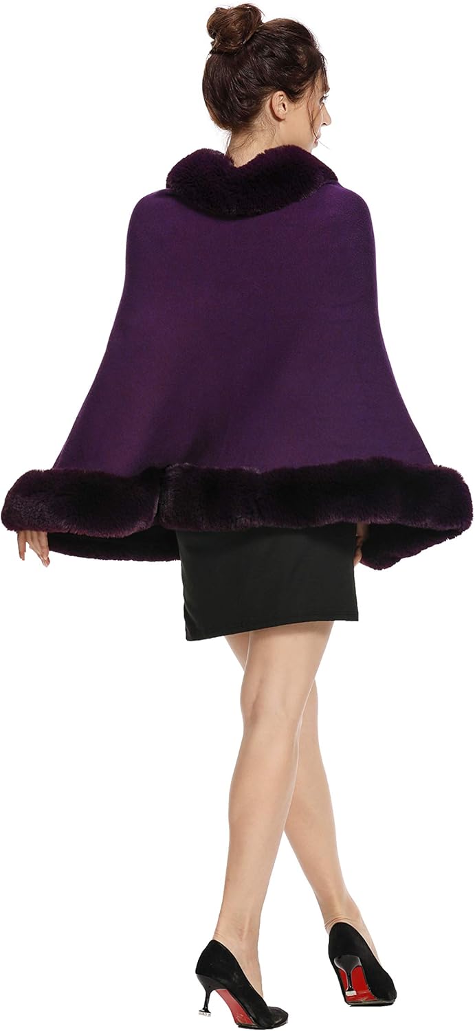 ZLYC Women Winter Faux Fur Shawl Stole Warm Wrap Cape - Image 5