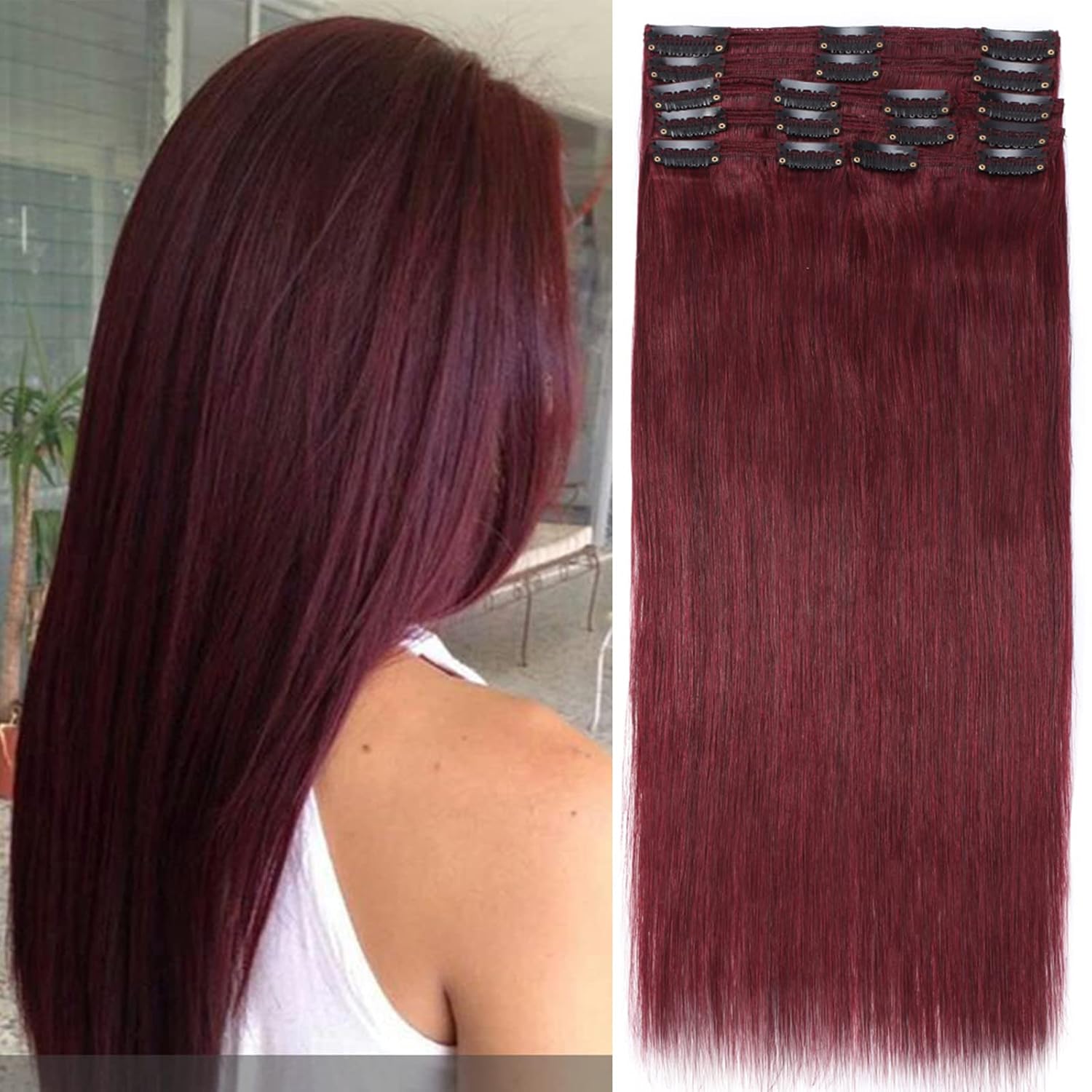 TESS Clip in Extensions Echthaar 50 cm, Remy Hair 8 Tressen Hair Extensions Clip in Glatt 150g