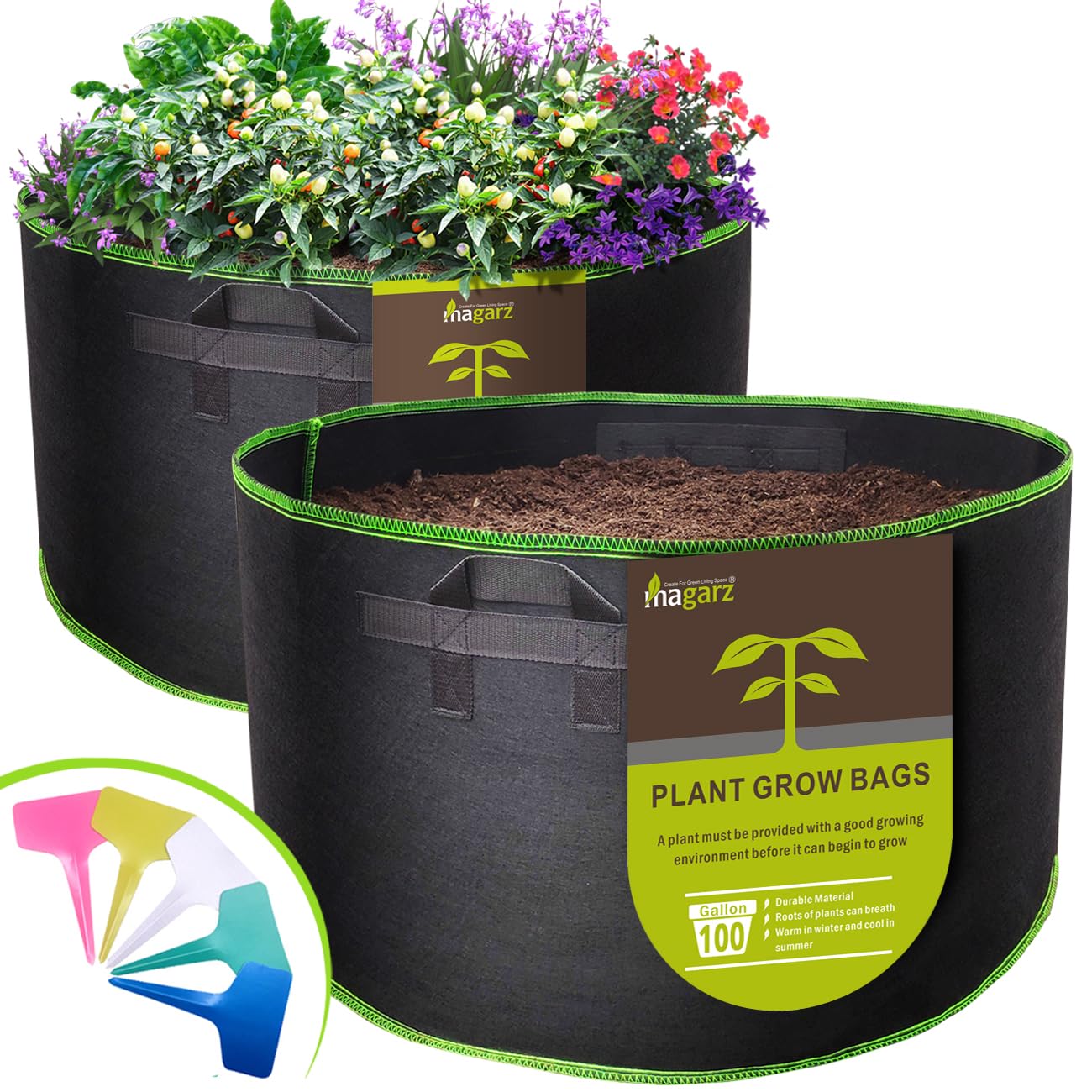 magarz 2-Pack 100 Gallon Fabric Flower Pots