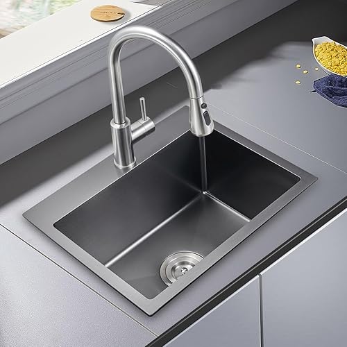 Miniatura 48 de Fregadero de cocina pequeño de acero inoxidable con caída de 20 pulgadas, níquel cepillado, 20 pulgadas de profundidad x 16 pulgadas de ancho x 9