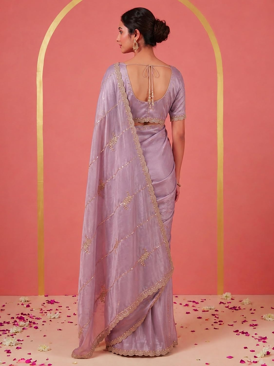 TRENDMALLS Women's Art Silk Beads Embroidery With Sequence Work Saree with Unstitch Blouse Piece For Women