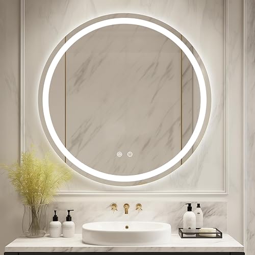 Miniatura 14 de WallBeyond Espejo de baño LED con luces, espejo de baño redondo de 24 pulgadas con luz frontal y retroiluminada, espejo LED antivaho para baño, 3