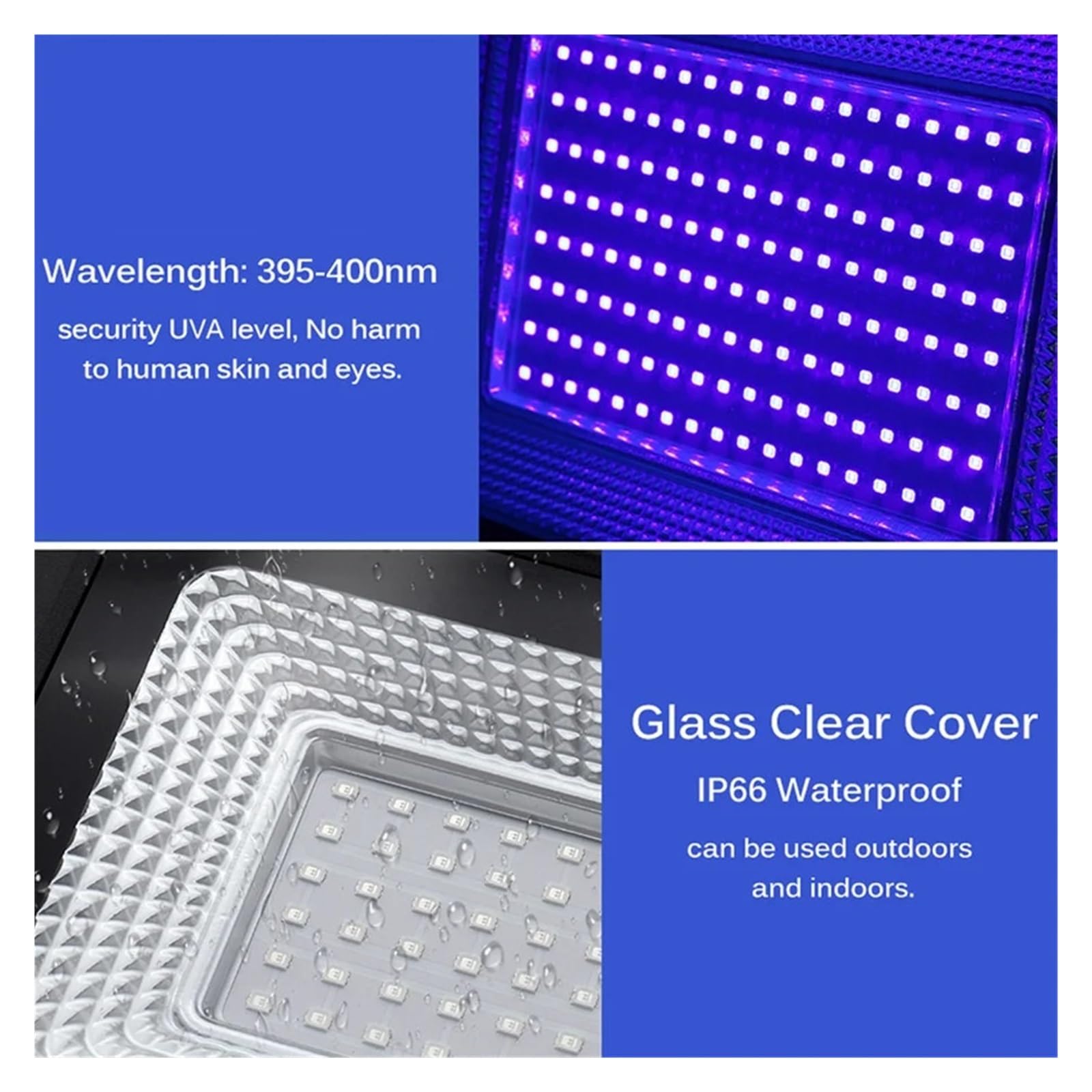 100W 150W LED UV luz negra reflector ultravioleta IP66 impermeable UV LED luz negra for decoración de escenario de fiesta Con disipación de calor eficiente(Black_100W)