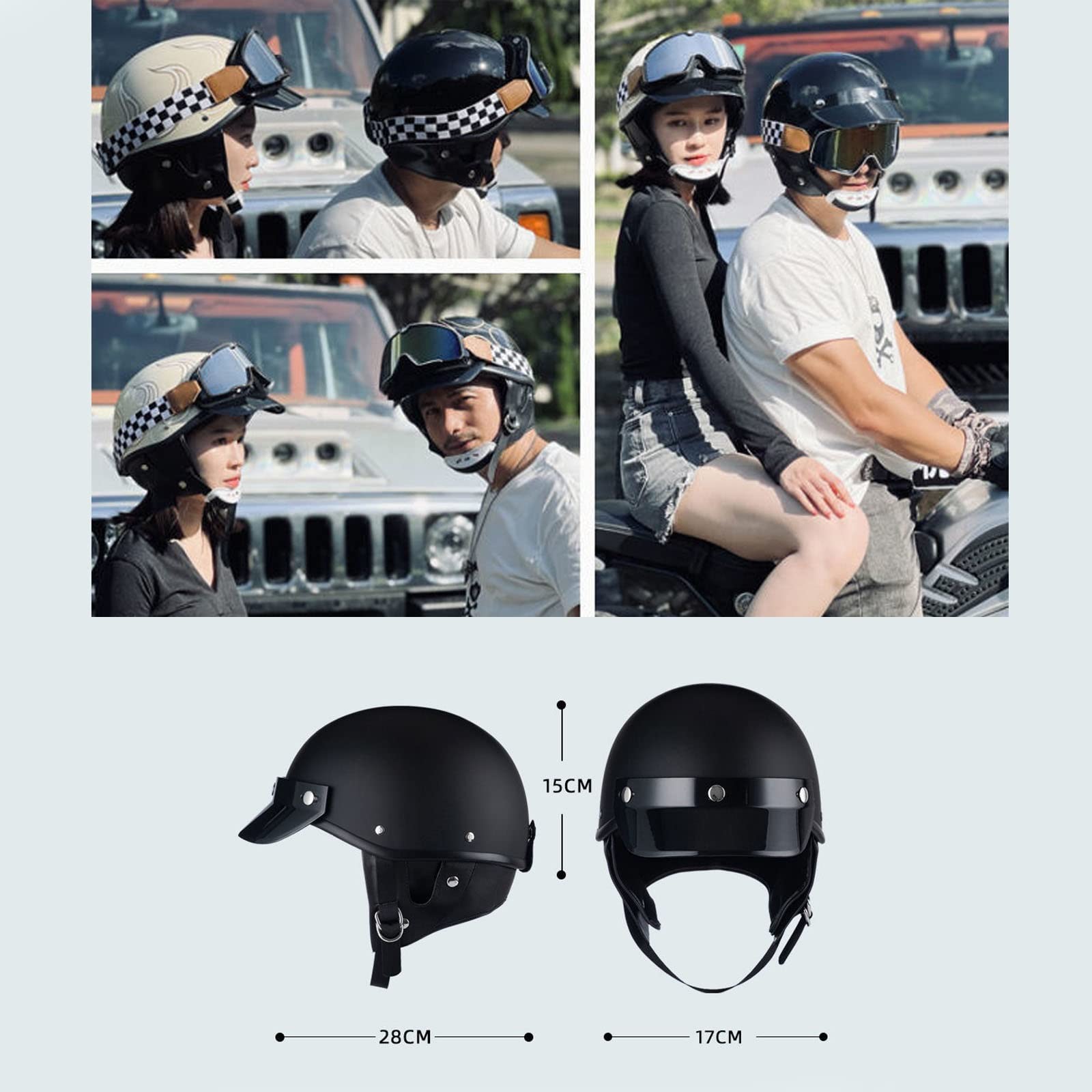 Unisex Adulti Casco Mezzo Viso Retrò Per Moto Omologato DOT/ECE