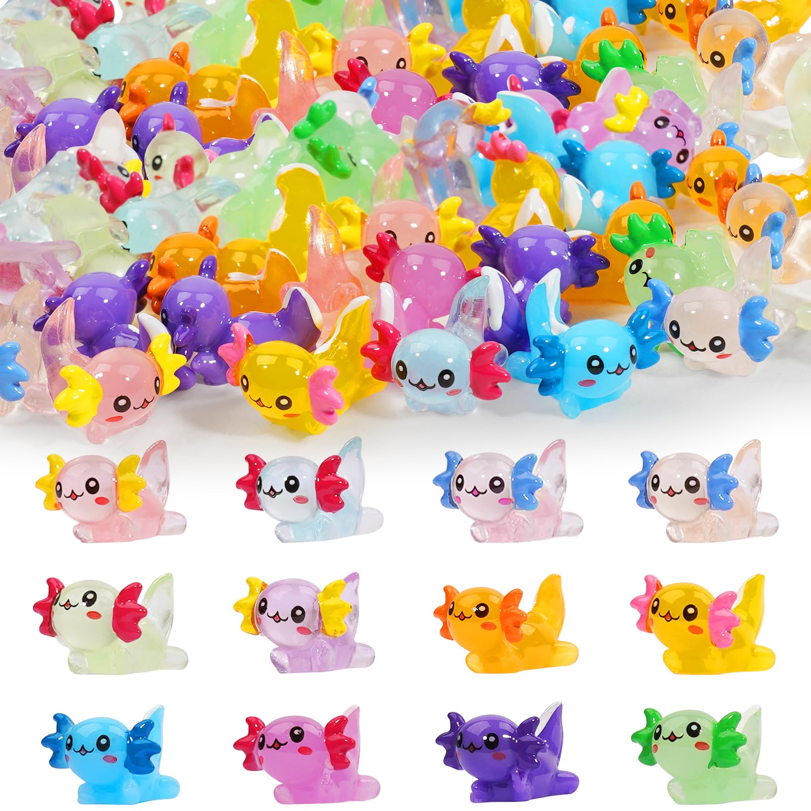 Lot De 32 Mini Axolotls En Résine – 16 Couleurs – Moitié Brillent Dans Le Noir – 2,4 Cm – Pour Aquarium, Maison De Poupée, DIY
