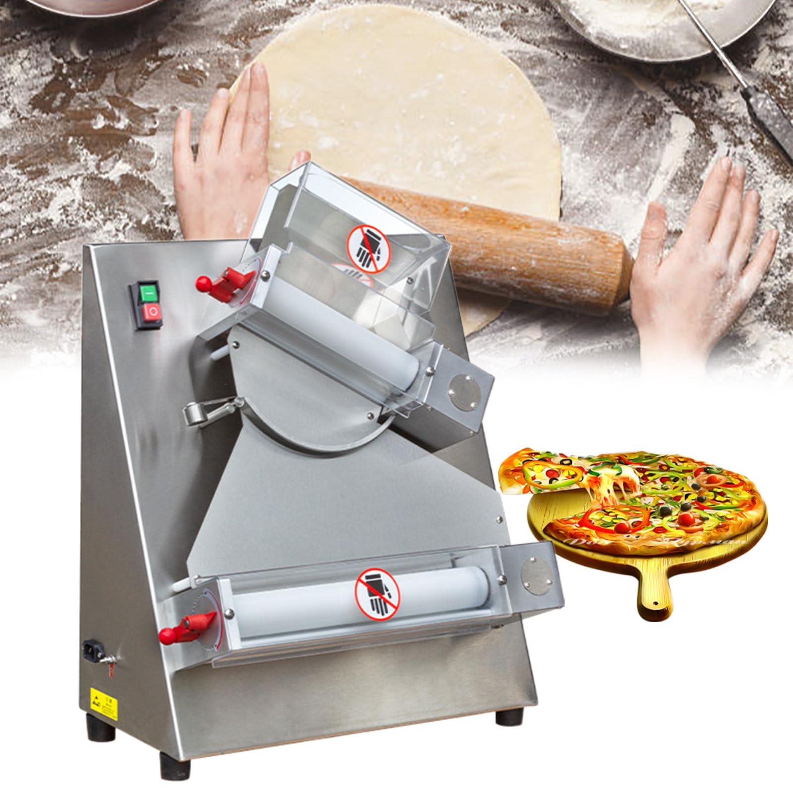 Sfogliatrice per Pasta per Pizza Commerciale, Max 300 mm, Sfogliatrice per Pasta per Pizza Elettrica Automatica da 370 W, in Acciaio Inox, Adatta per Macchine per Pasta, Pizza, Pane e Pasta