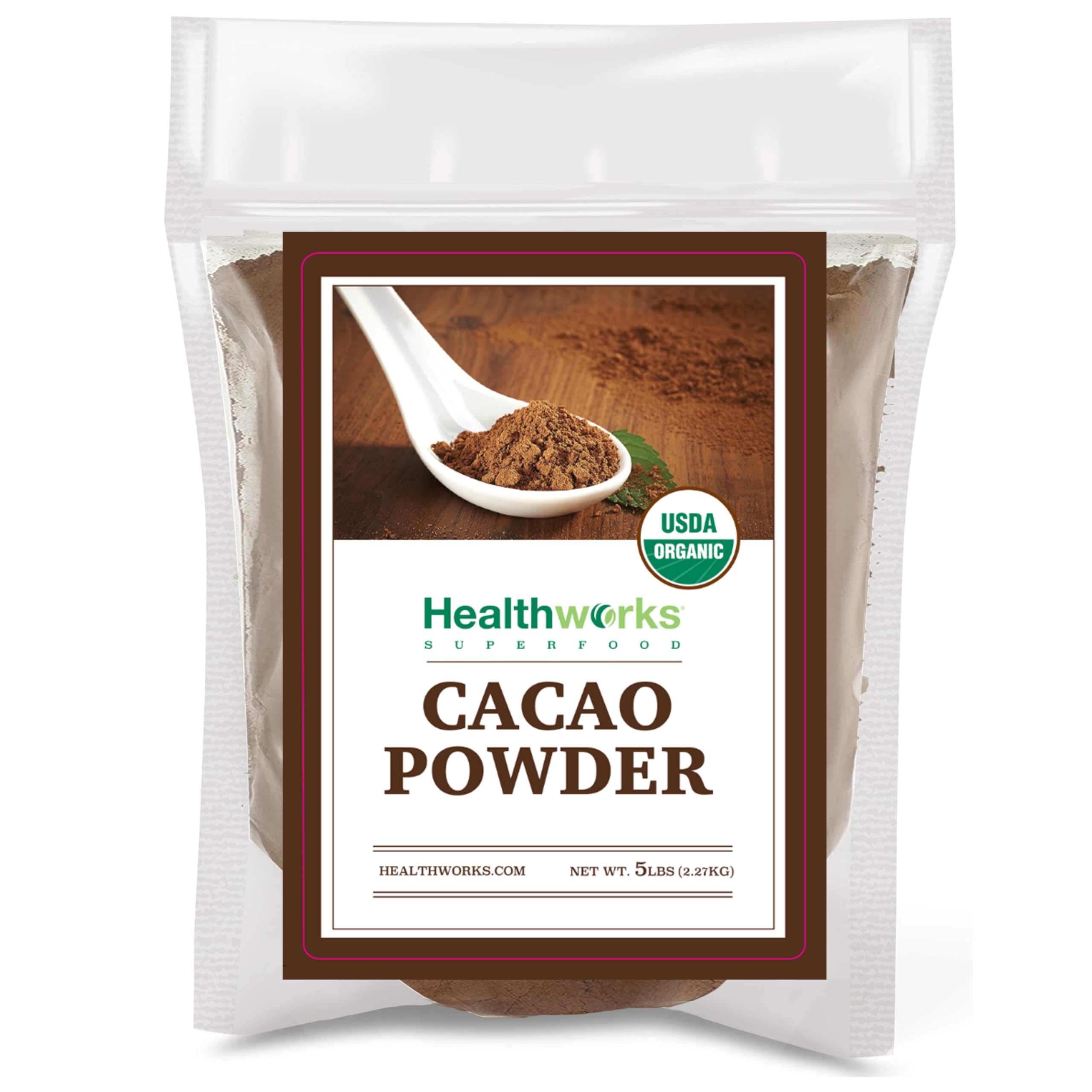 Healthworks Superfoods Organic Cacao Powder - 80 Oz / 5 Lb - Cocoa Chocolate Substitute - Rich Chocolate Flavour - Sugar-Free, Keto, Vegan & Non-GMO - Peruvian Bean/Nut Origin - Antioxidant Superfood - Packaging May Vary
