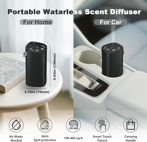Miniatura 2 de Difusor de aceite esencial sin agua con asa, difusor de aroma para automóvil, hogar, oficina, baño, con temporizador, pequeño difusor de