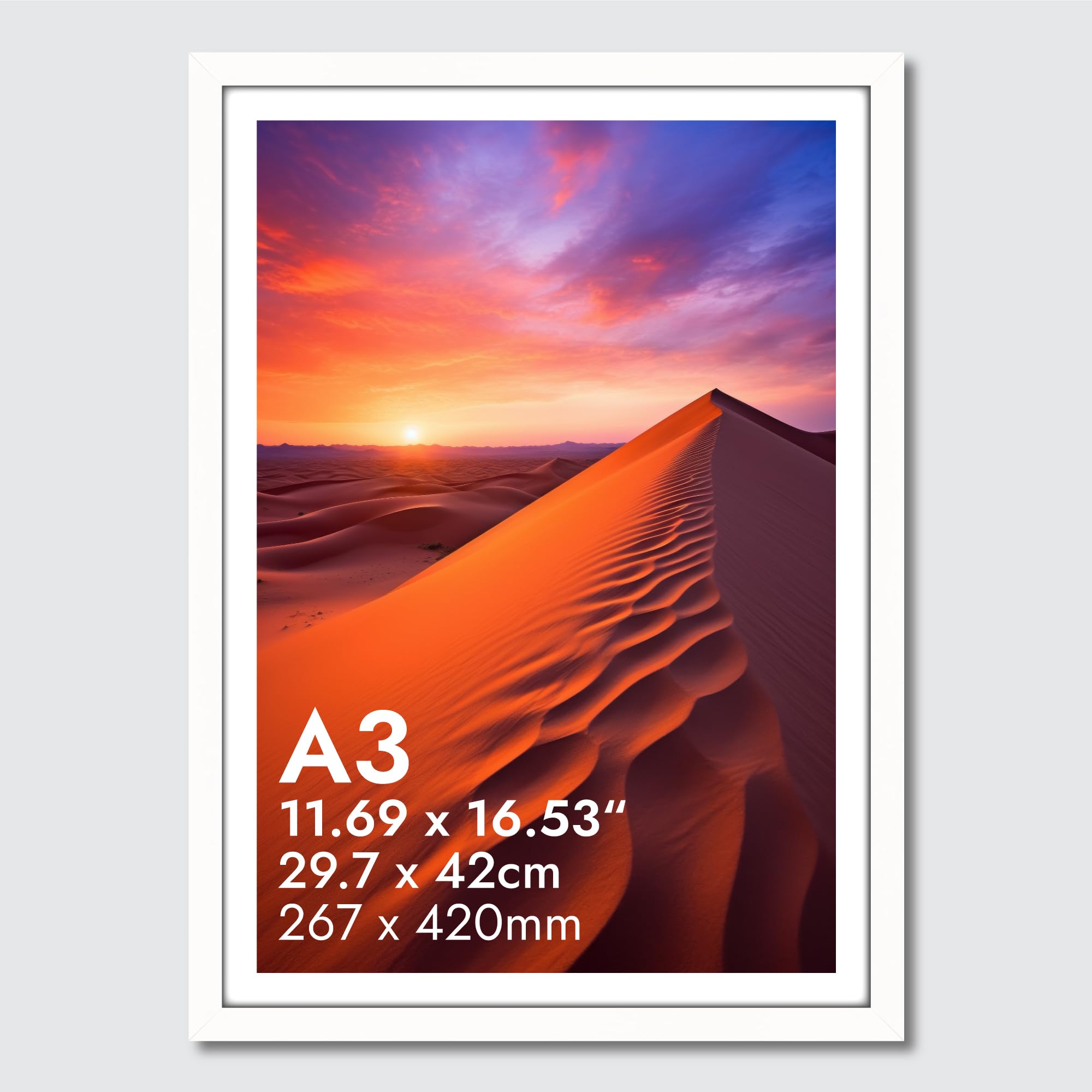 HNK A3 Photo Frame Engineered Wood and Plexiglass, A3 Frame White (29.7x42cm) Dual Orientation Landscape or Portrait, A3 Picture Frames Wall Hanging Display Certificates, Photos for Home, Office