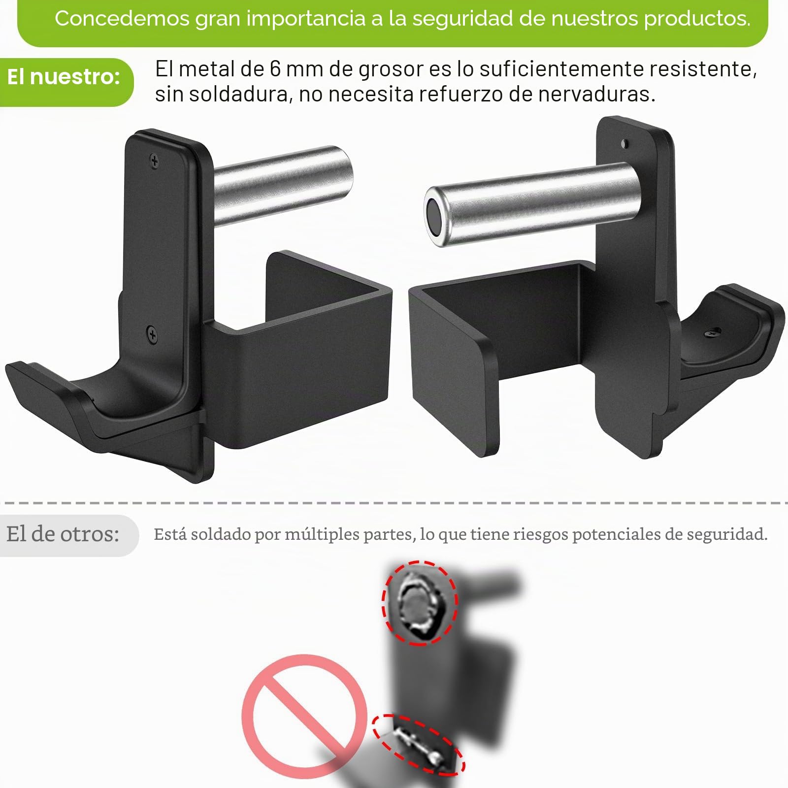 Kipika Ganchos en J para rack de potencia de 3 x 3 pulgadas con agujero de 5/8" o 1" - Ganchos de acero reforzado en la parte inferior con almohadillas de goma - Accesorios de rack de sentadillas de