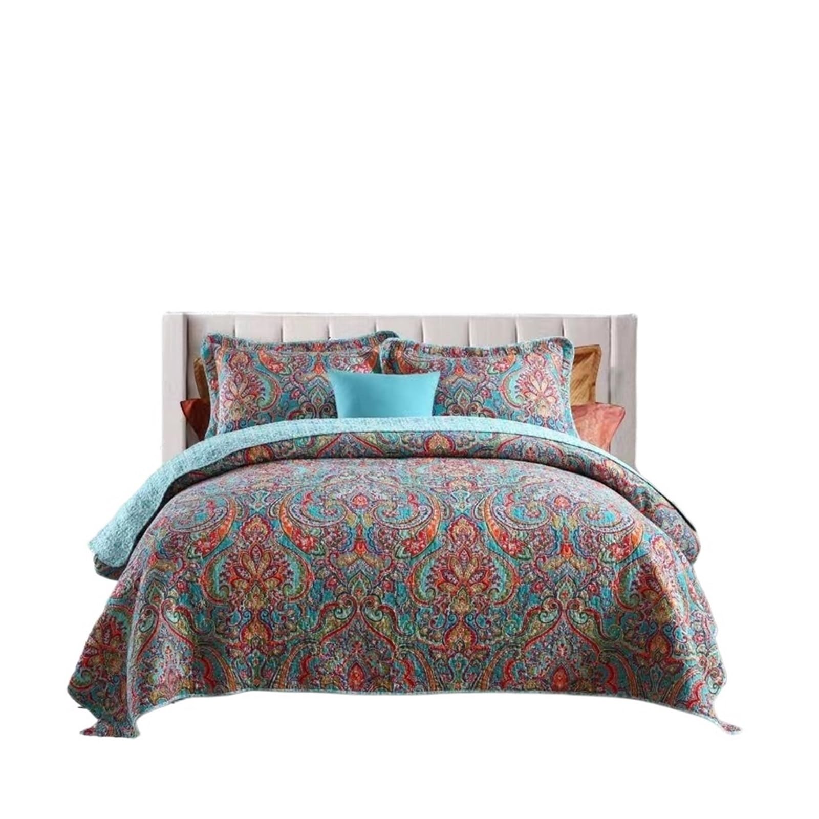 Colchas Acolchadas Colcha acolchada, funda de cama Queen King, juego de cama Retro, Sábana de cama for parejas, manta, fundas de almohada Ligera Colcha Cubrecama De Microfibra(Style-5,230x250cm 1pcs)