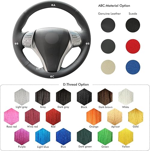 Vista 23 de MEWANT Funda de cuero artificial para volante de automóvil para Nissan Altima 2013-2018 / Rogue 2014-2016 02.Beige Artificial Cuero + Hilo Blanco