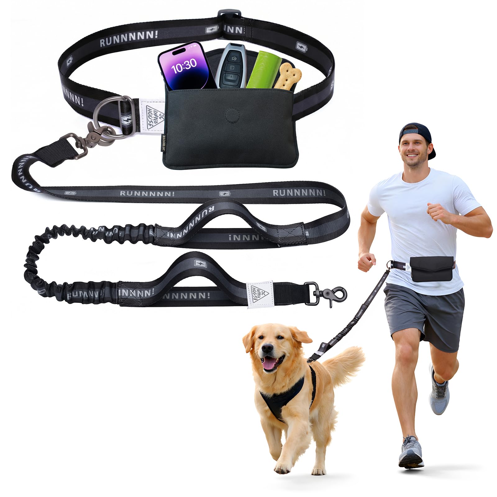 JC HOUSE Hands Free Dog Leash with Storage Pouch