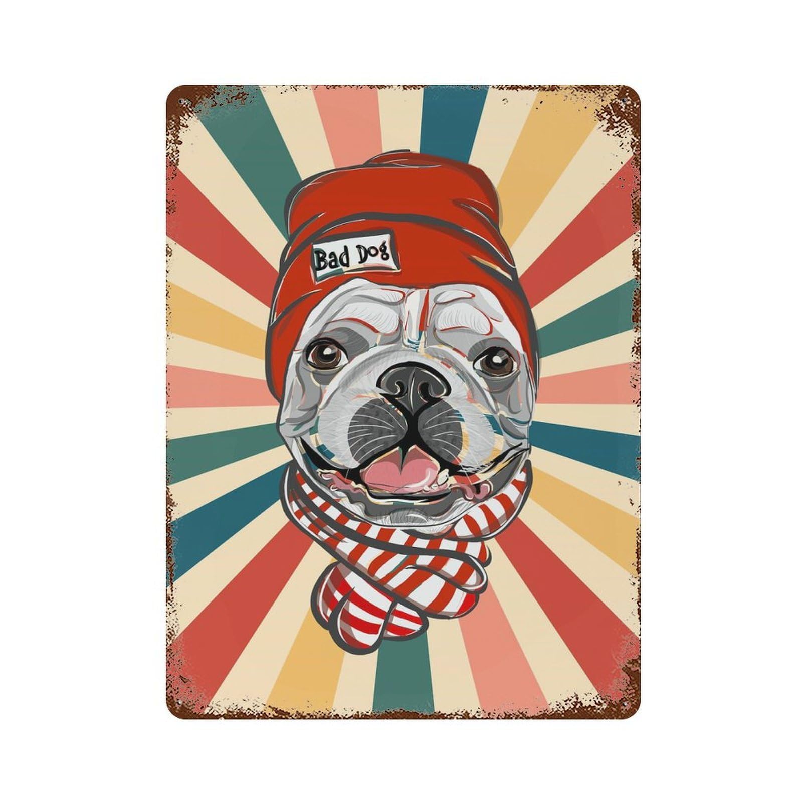 Rust Effect Cute Pug Dog 80s 90s Retro Aged Metal Wall Plaque 15.7"x11.8", Farmhouse Wall Decor for Office, Studio And Wall Decor