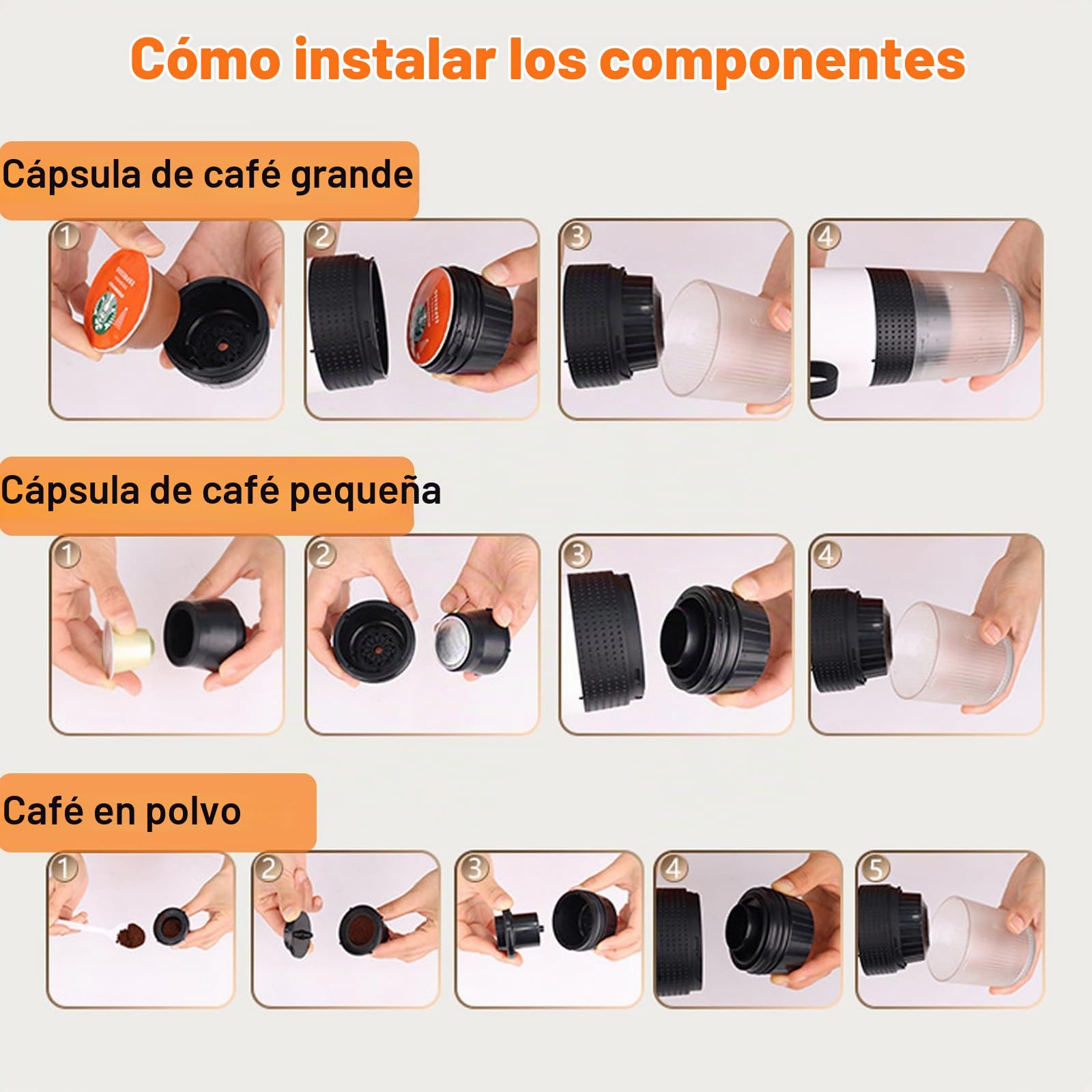 Máquina de café expreso portátil,Cafetera Cápsula de Espresso 3 en 1 | 15 bar,7500mAh,Autocalentamiento,compatible con cápsulas Nes y DG y café molido,para Oficina Viaje Camping(con bolsa)