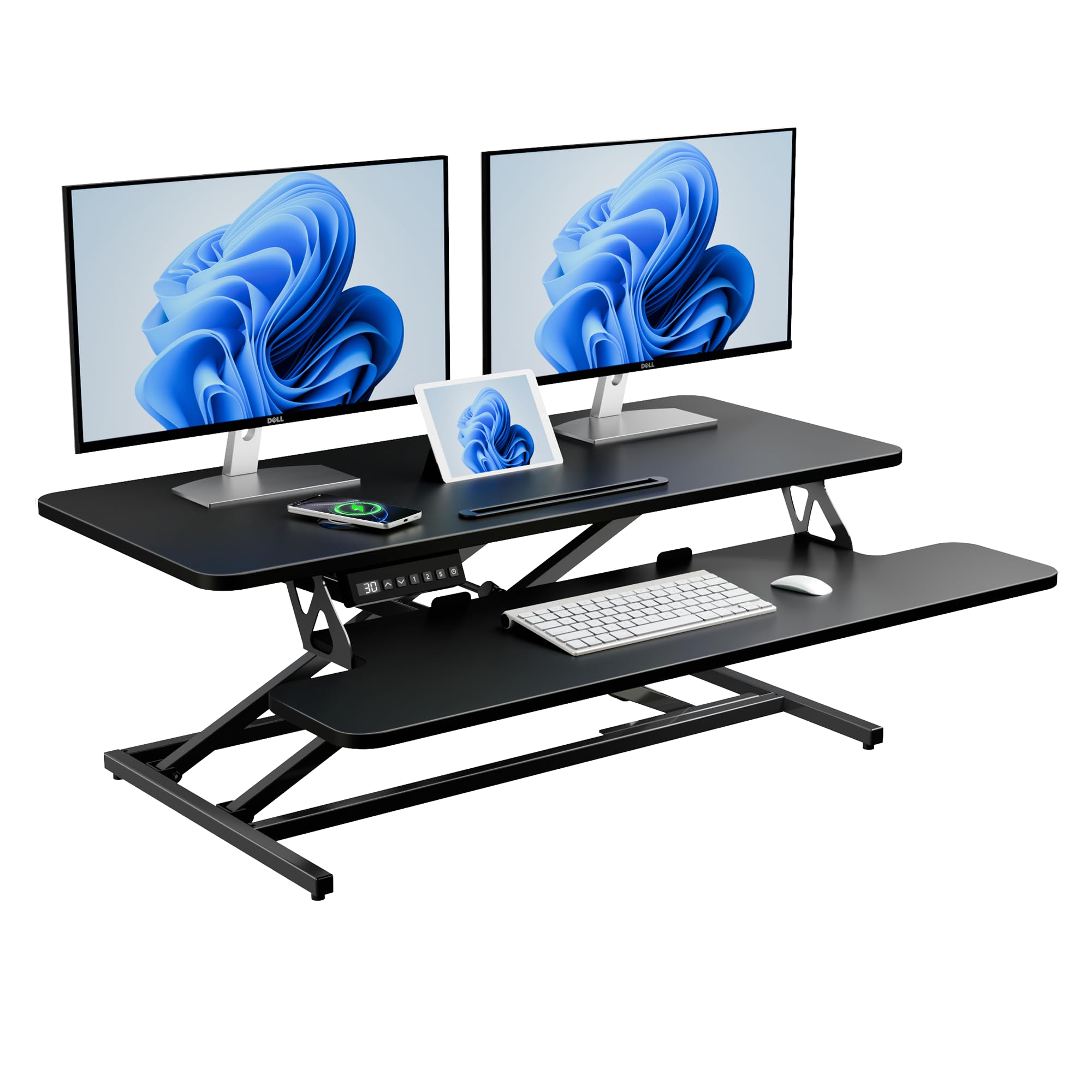 ERGOMAKER 36’’ Electric Standing Desk Converter, Height Adjustable Desk Riser for Monitor and Laptop, Quick Sit to Stand Workstation with Wide Keyboard Tray for Home Office, Black — image 1