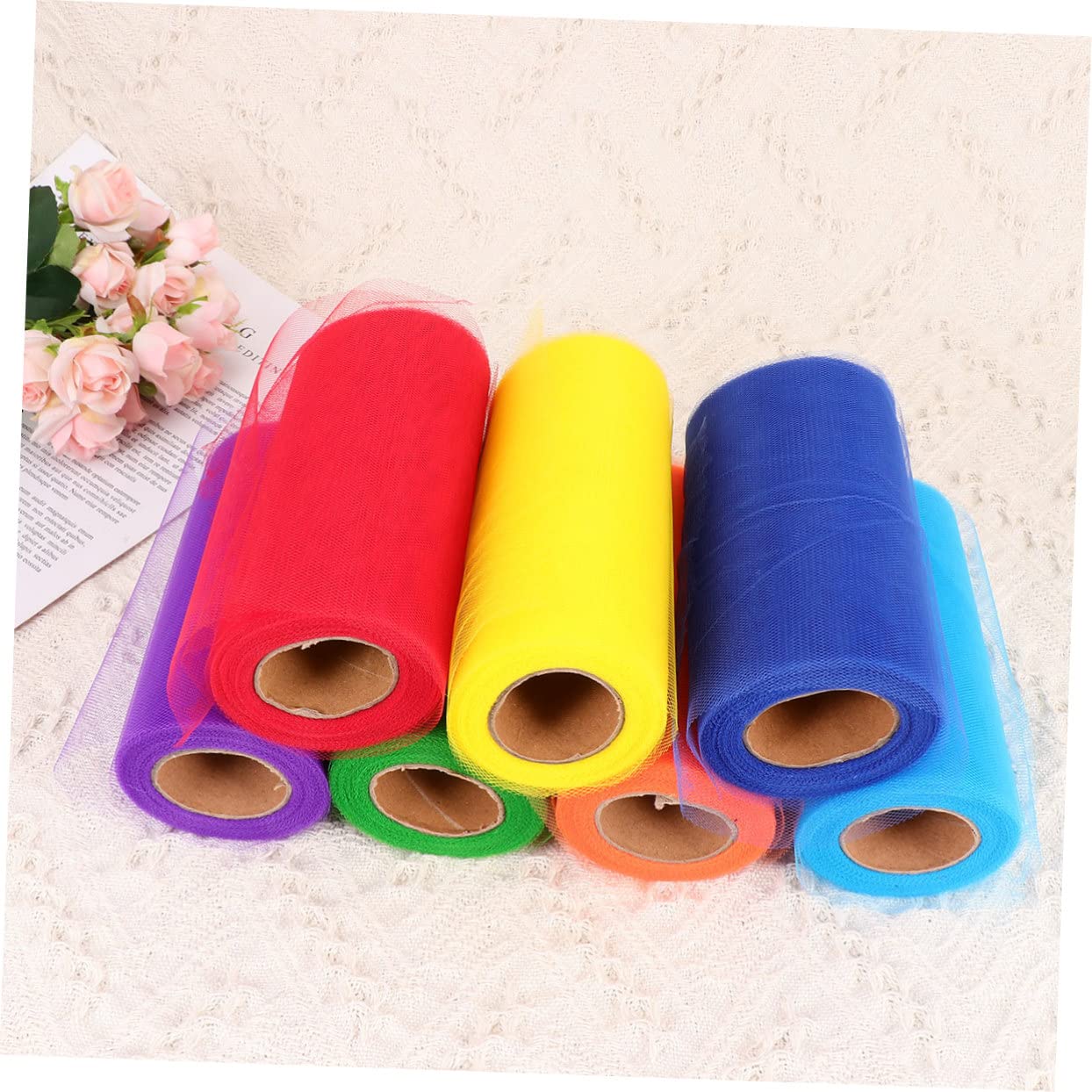 Rotolo di Tulle per Abiti da Sposa 7 Pezzi 15cm X 25 Yd | Poliestere, Uso Matrimonio e Banchetto, Pratico per Avvolgere e Creare Fiocchi, Stile Fashion