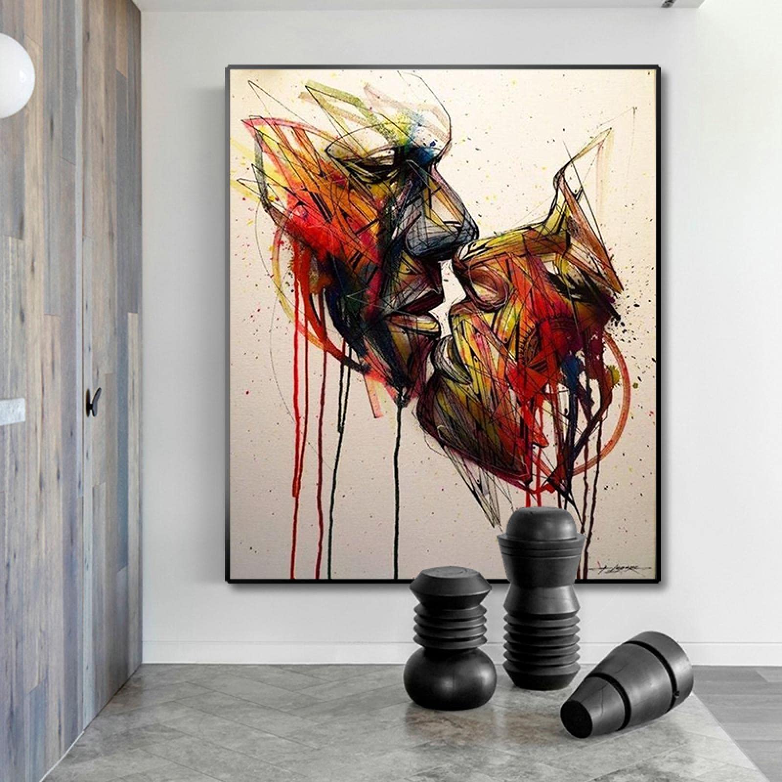 Amazon.co.jp: 抽象愛好家キスキャンバス絵画グラフィティアート