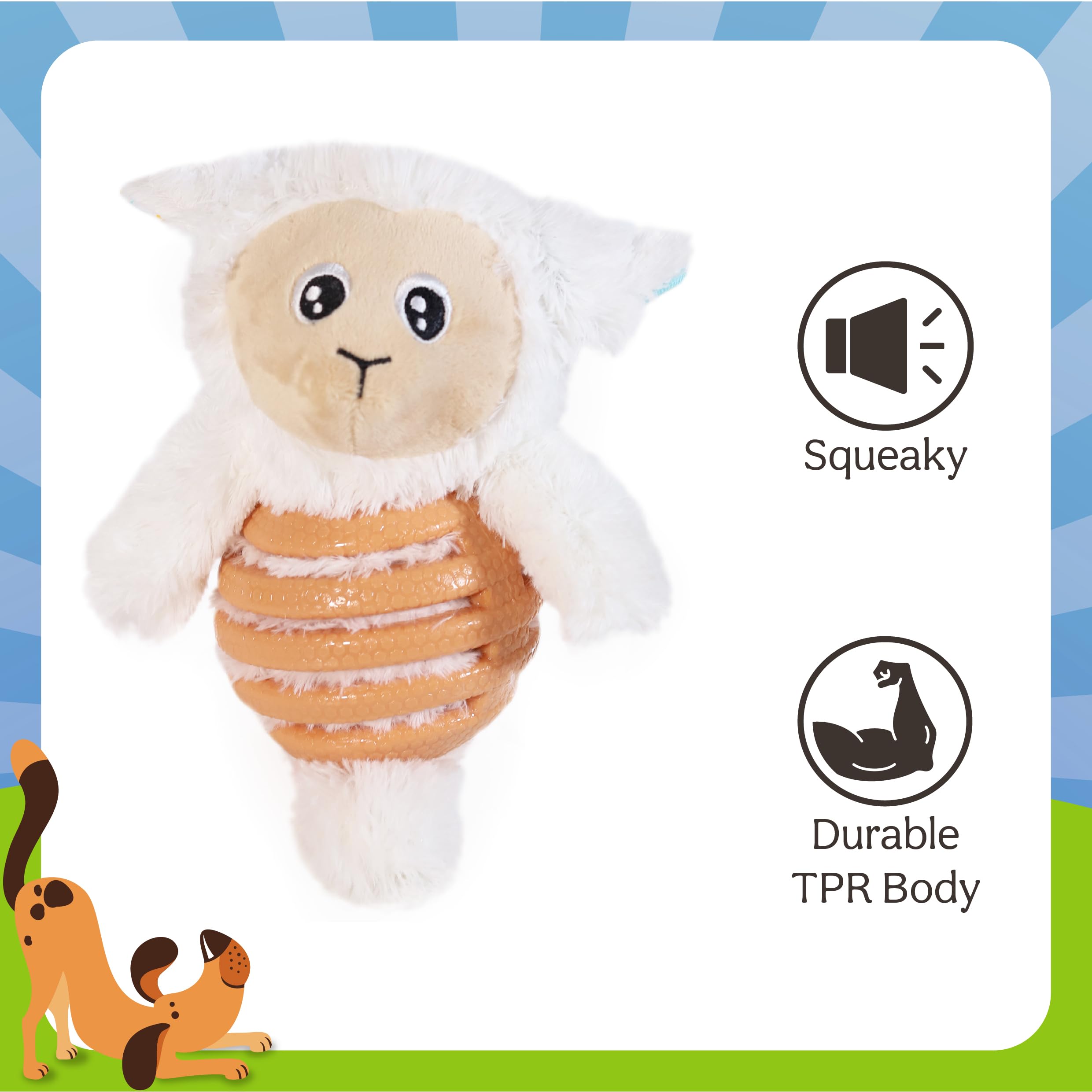 Rosewood Easter Sheep Dog Toy with TPR Ball, Plush Toy for Dogs & Puppies with Durable Rubber Belly and Hidden Squeaker - Image 2