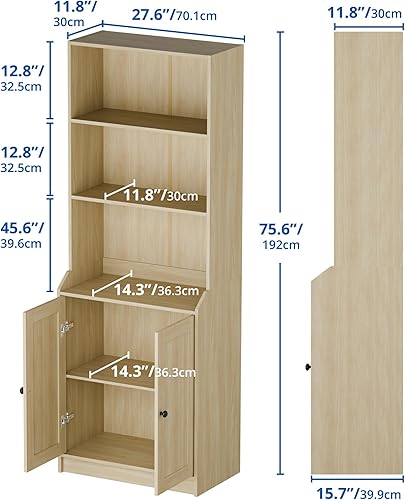 Miniatura 2 de Cozy Castle Estantería y estantería de 75 pulgadas de alto con 2 puertas, estantería independiente grande de 5 niveles con armario de almacenamiento