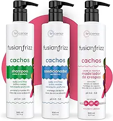 Kit Shampoo, Condicionador e Creme de Pentear Modelador de Crespos Brscience FusionFrizz – Limpeza, Nutrição Profunda e Definição para Cabelos Crespos 4A, 4B e 4C – 3x500ml