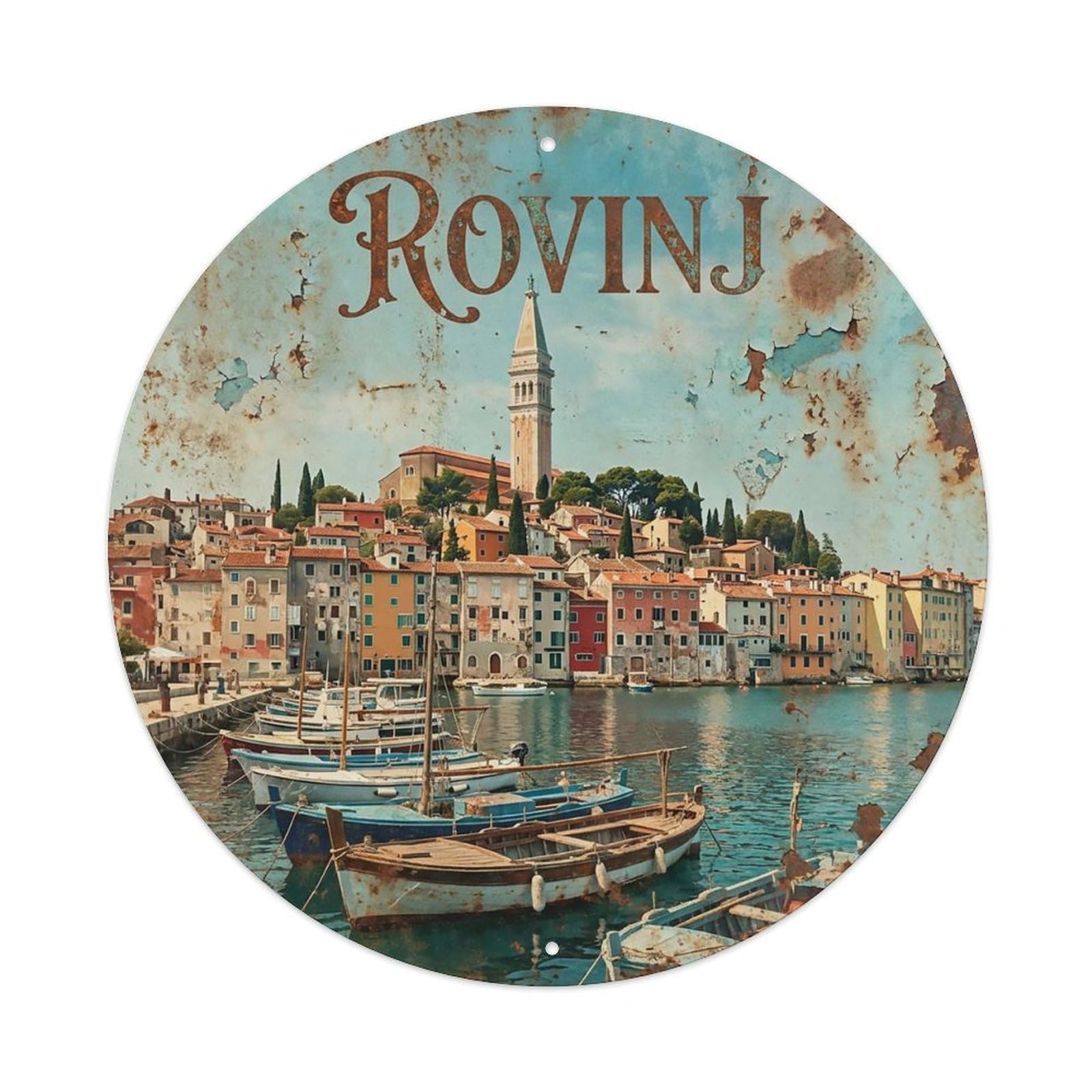 Travel Vintage Croatia Rovinj Metal Tin Sign