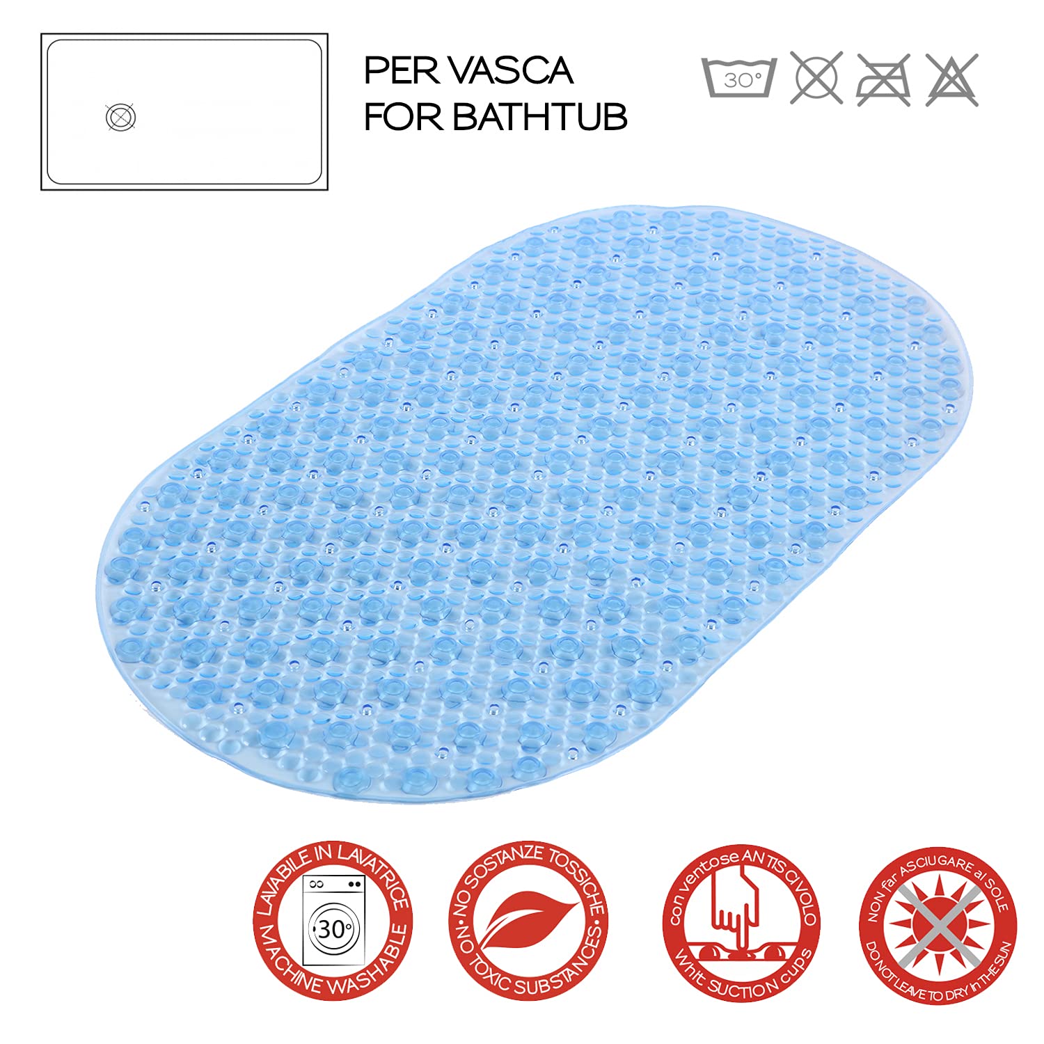 Tappeto Antiscivolo Per Vasca Azzurro - In Resina, Lavabile In Lavatrice, Made In Italy - Foto 11