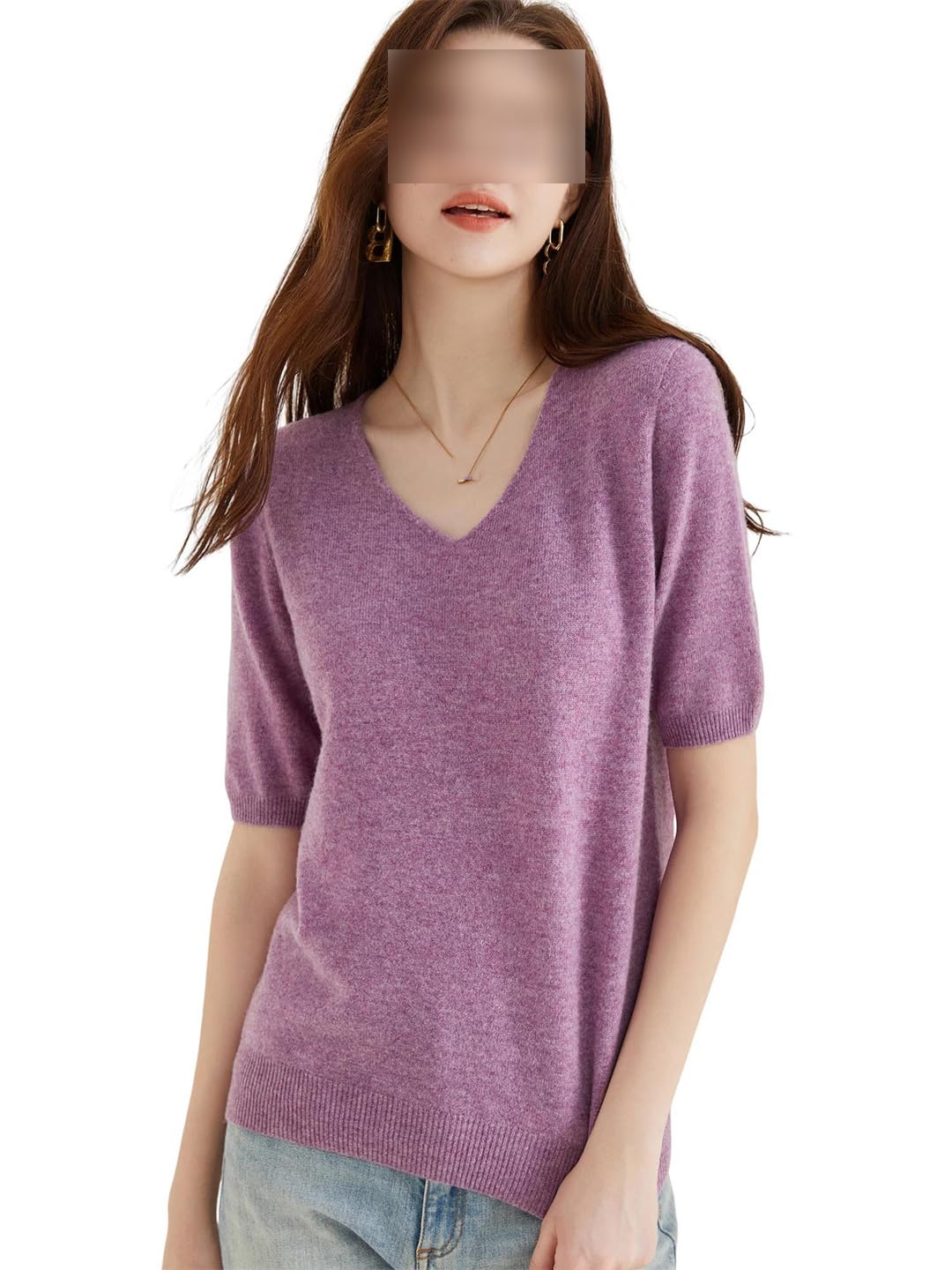 Maglione da donna in lana merino per donna a maniche corte pullover top primavera estate scollo a V morbido lavorato a maglia abbigliamento femminile