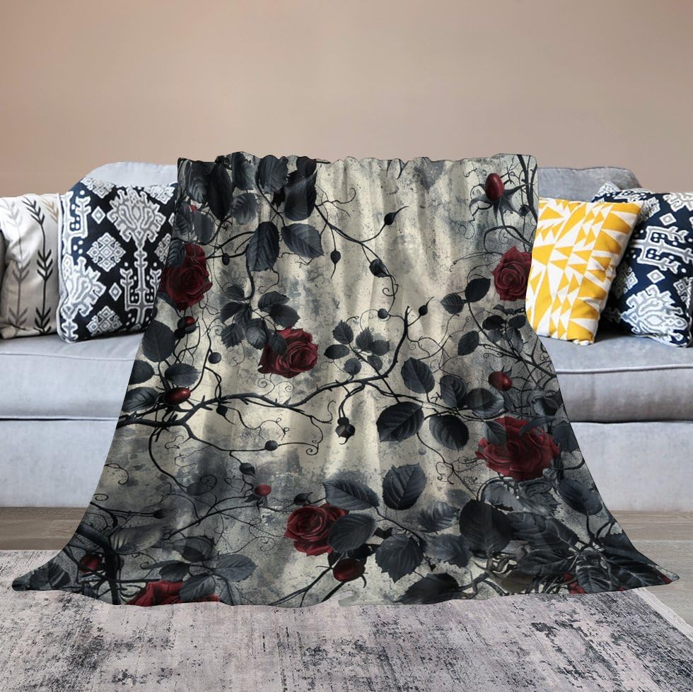 Couverture micro polaire motif floral vigne finitions premium
