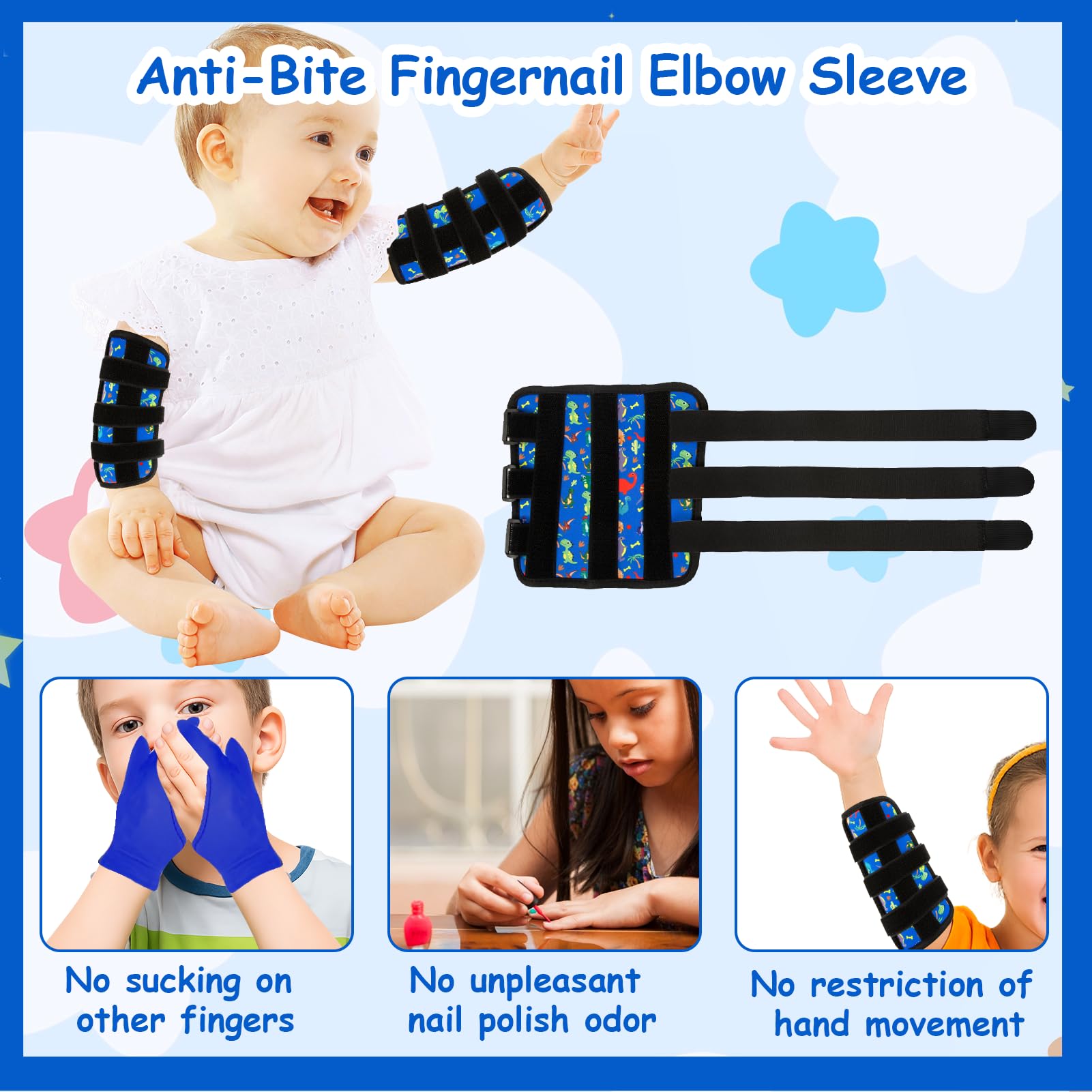 2 Pièces Protège-Doigts Pour Enfants Protection Anti, Utilisé Pour Anti Succion Pouce, Protection Platre Bras Enfant, Arrêter De Sucer Les Doigts Empêcher (Dinosaure Bleu)