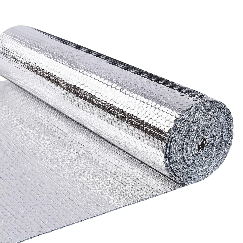 VOUNOT® Aislante Térmico Reflexivo 20 x 1 m Aluminio y Burbujas, Lámina Aislante Doble Cara para Frío y Calor, Aislamiento Radiadores para Paredes, Techo, Suelo, Furgonetas, Buhardillas, Garaje