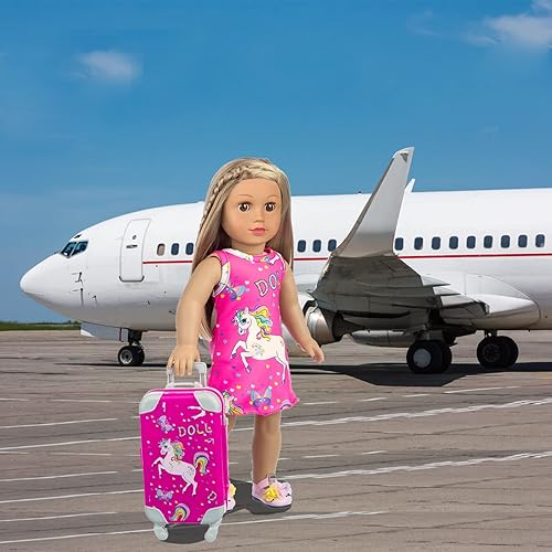 Miniatura 5 de ZQDOLL Ropa y accesorios para muñecas americanas de 18 pulgadas, juego de equipaje de viaje, incluye ropa de muñeca de 18 pulgadas, maleta de viaje,