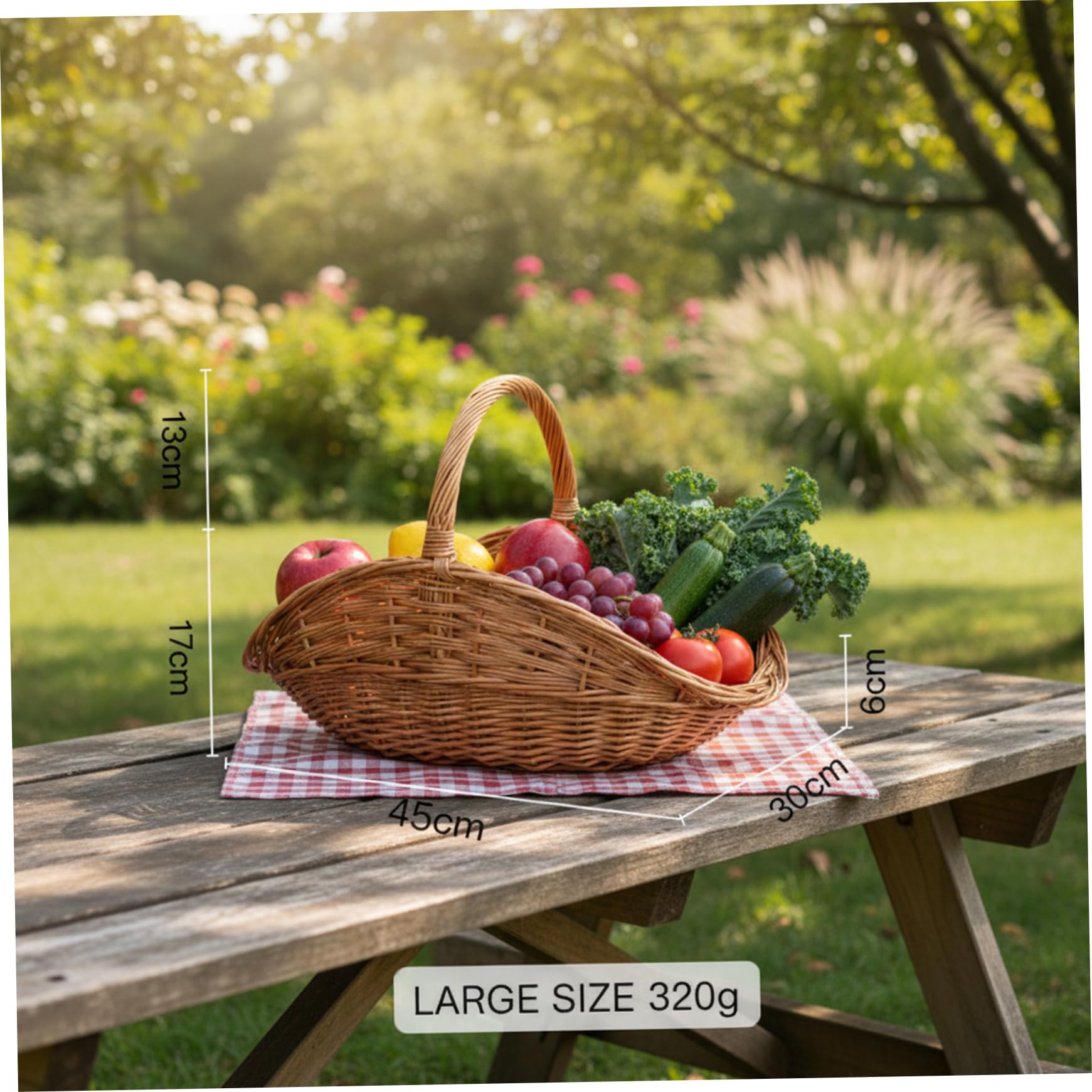 Erntekorb, handgewebter Gartenkorb mit Griff, große gewebte Picknickkörbe für Garten, Bauernhaus-Dekoration und Heimorganisation