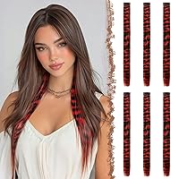 Vista 12 de FESHFEN Extensiones de Cabello con Clip de Colores - 10 PIEZAS Mechón de Cabello con Reflejos Azul Oscuro Extensiones Sintéticas Lisas con Clip