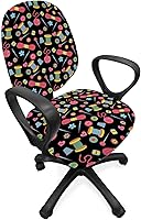 Vista 14 de Ambesonne - Funda para silla de oficina en acuarela, pinceladas abstractas con diseño de lunares, patrón geométrico grunge, fondo moteado, tela