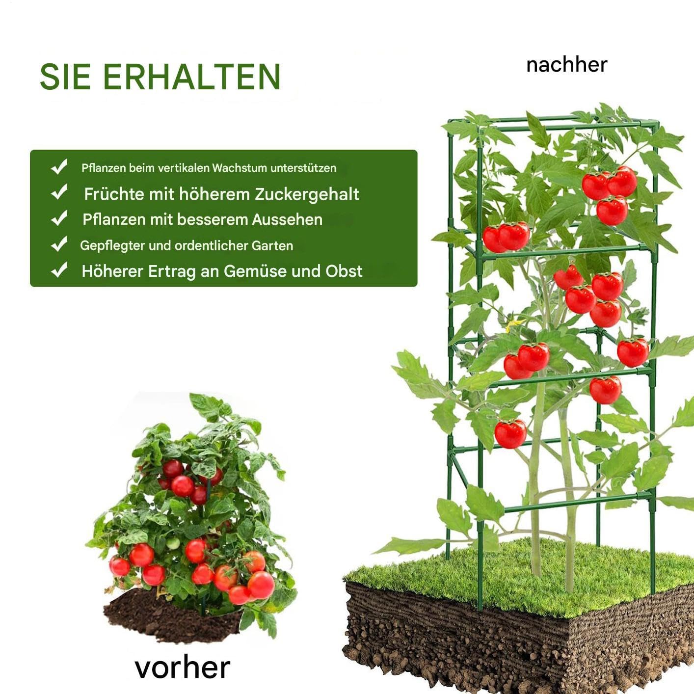 Tomatenkäfige für den Garten 3er-Set höhenverstellbar quadratisch