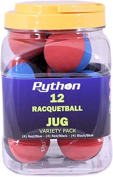Python RG Multi Colored Racquetballs 12 Ball Jug for Indoor & Outdoor Play