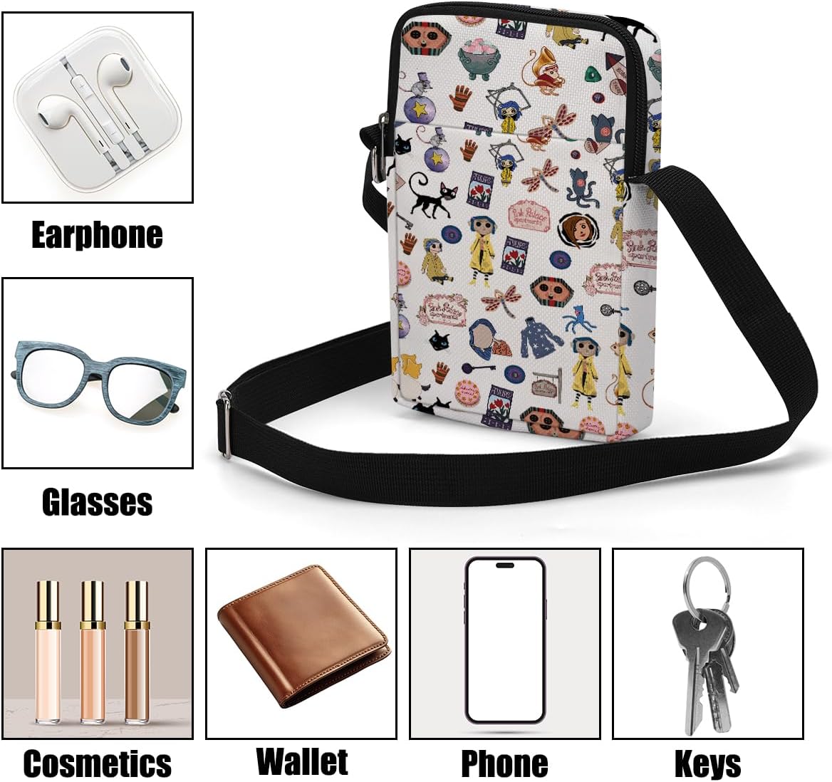 Anime Fans Cute Cross Body Bag Anime Gifts Phone Bag Shoulder Bags Adjustable Shoulder Straps Sling Bag Japanese Gifts - Image 6