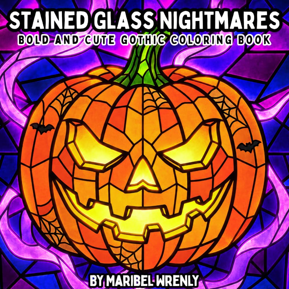 Stained Glass Nightmares: A Bold and Cute Horror Coloring Book Featuring Spooky Creatures, Haunted Scenes, and Gothic Stained Glass Designs
