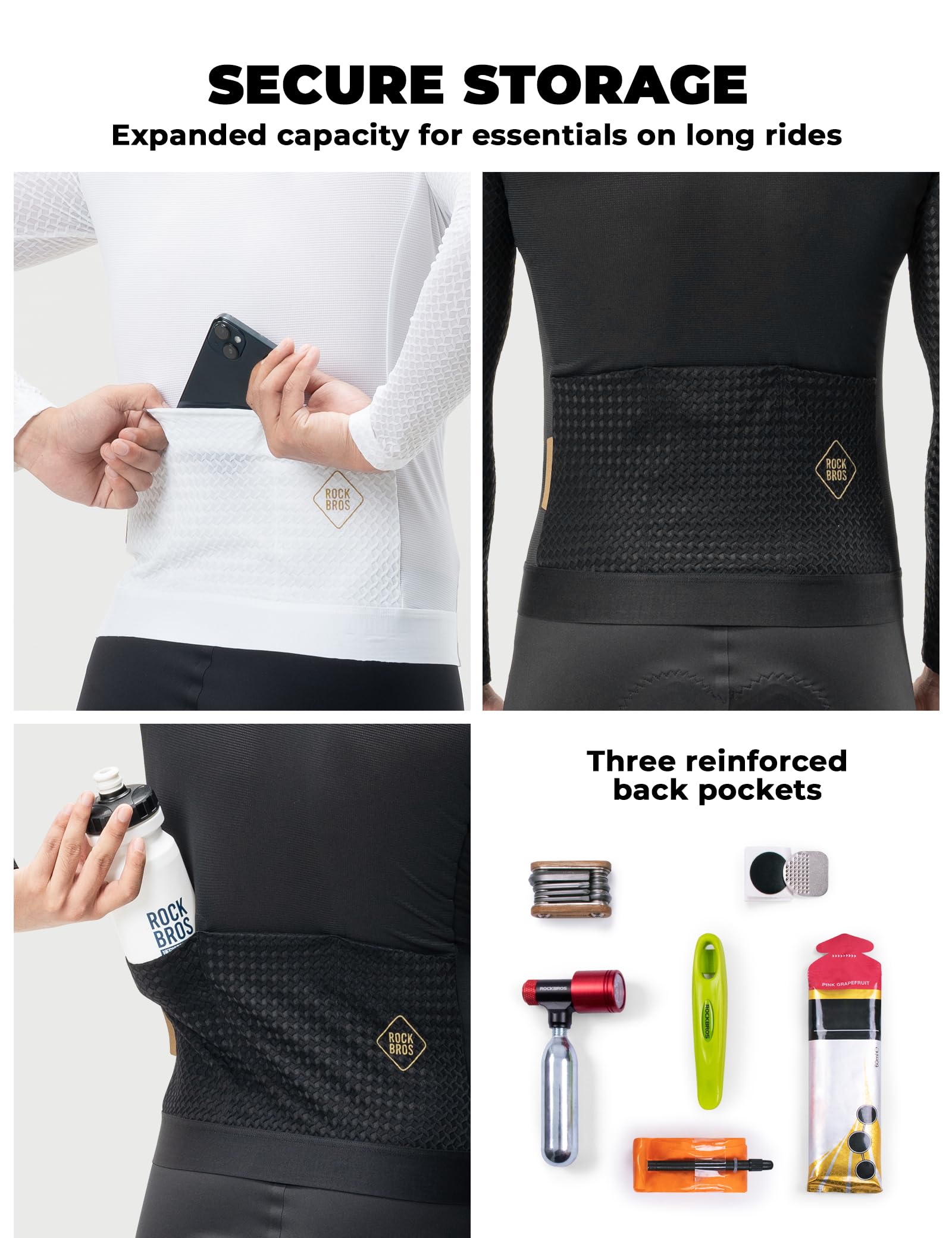 ROCKBROS Fahrradtrikot Langarm Herren, Atmungsaktiv Schnell Trocknend Fahrradbekleidung Mit 3 Rückentaschen und Reflektierenden Details, Leichtes Radtrikot für Rennrad und MTB
