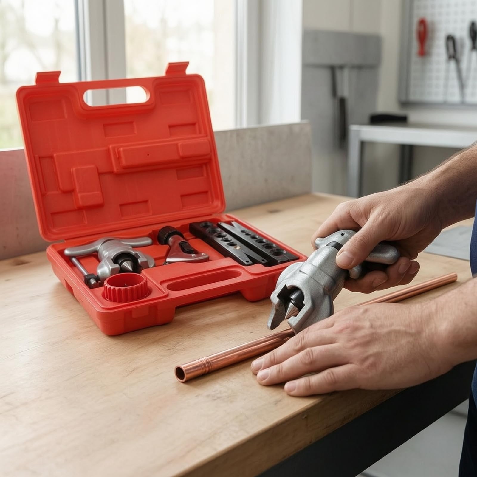 harayaa de Tubos de Cobre Kit Herramienta Manual Abocardador Ensanchador Aleación Resistente con Maletín Rígido Adecuado para Fontanería Refrigeración Climatización
