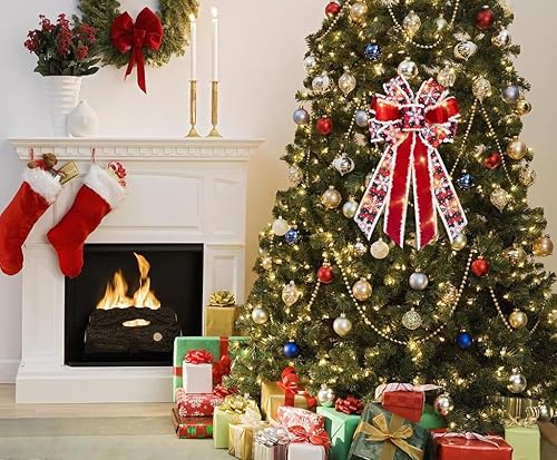 Miniatura 7 de Hying Grandes lazos de corona LED de Navidad lazos de Navidad con luces LED lazo rojo y negro lazo a cuadros de búfalo rojo lazos de terciopelo rojo