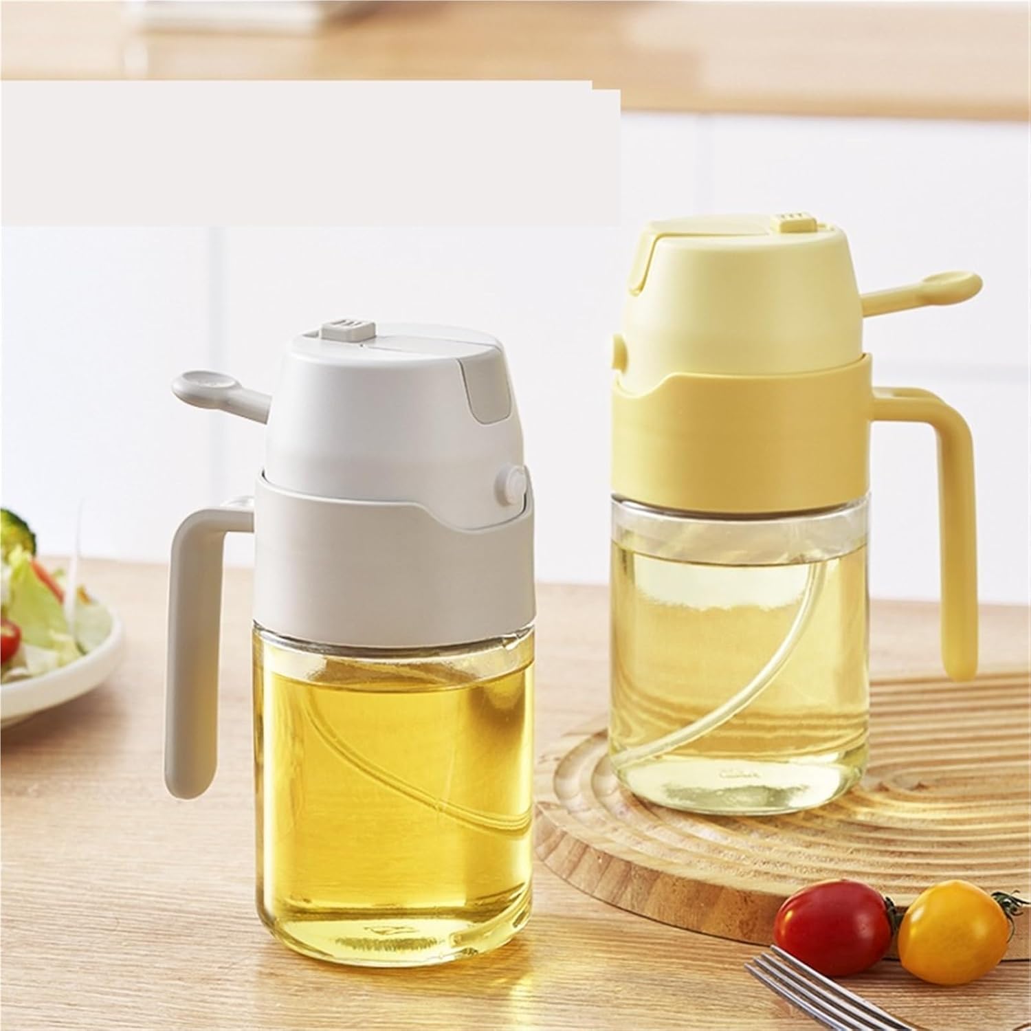 Oil Spray Bottle, Glass Oil Spray Bottle, Sprayer Mister, Continuous With Portion Control, For Cooking,for Salad Making, Baking(WHITE,550ml)