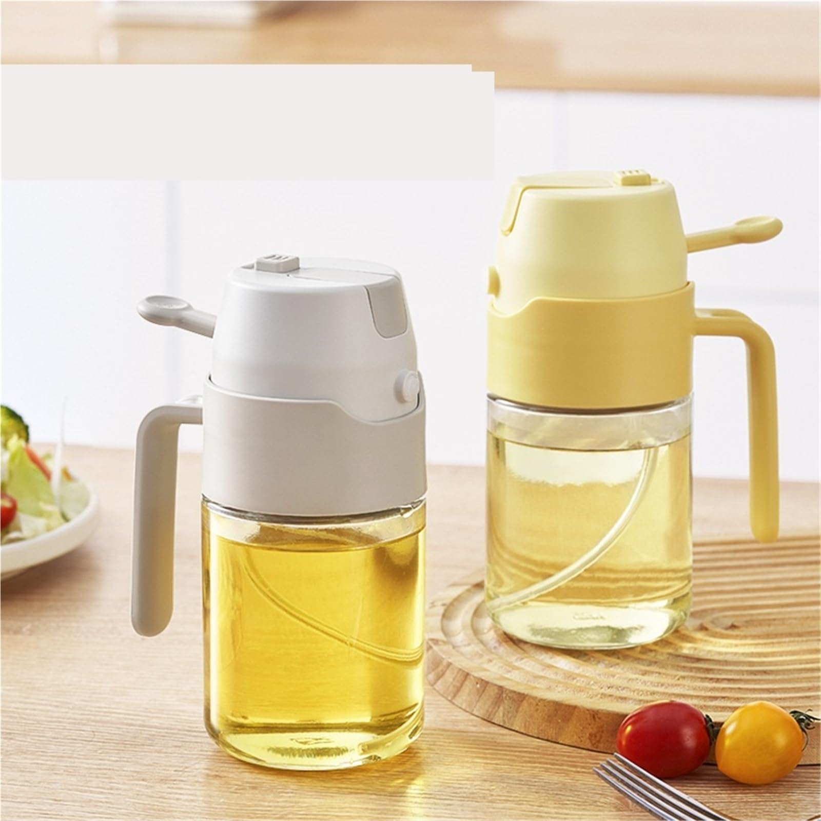 Dozownik oleju, Szklana Butelka Z Rozpylaczem Oleju, Rozpylacz Mister, Ciągła Kontrolą Porcji, Do Gotowania do frytkownicy(Yellow,550ml)