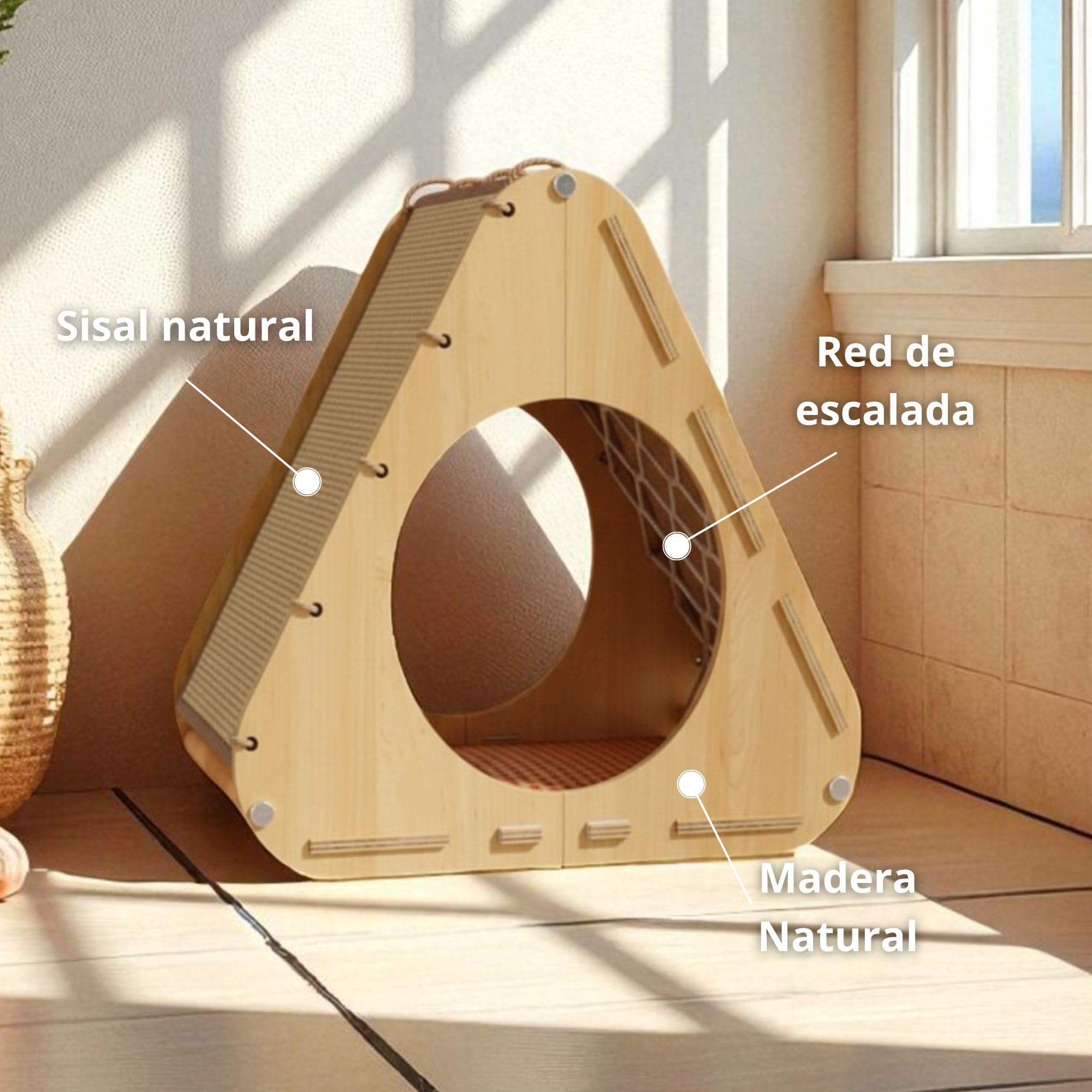 Casa para Gatos Interior Aurea con Rascador de Sisal Natural y Red de Escalada | Refugio con Cama Acolchada Postes de Rascado y Plataforma | ALTHEA LIVING