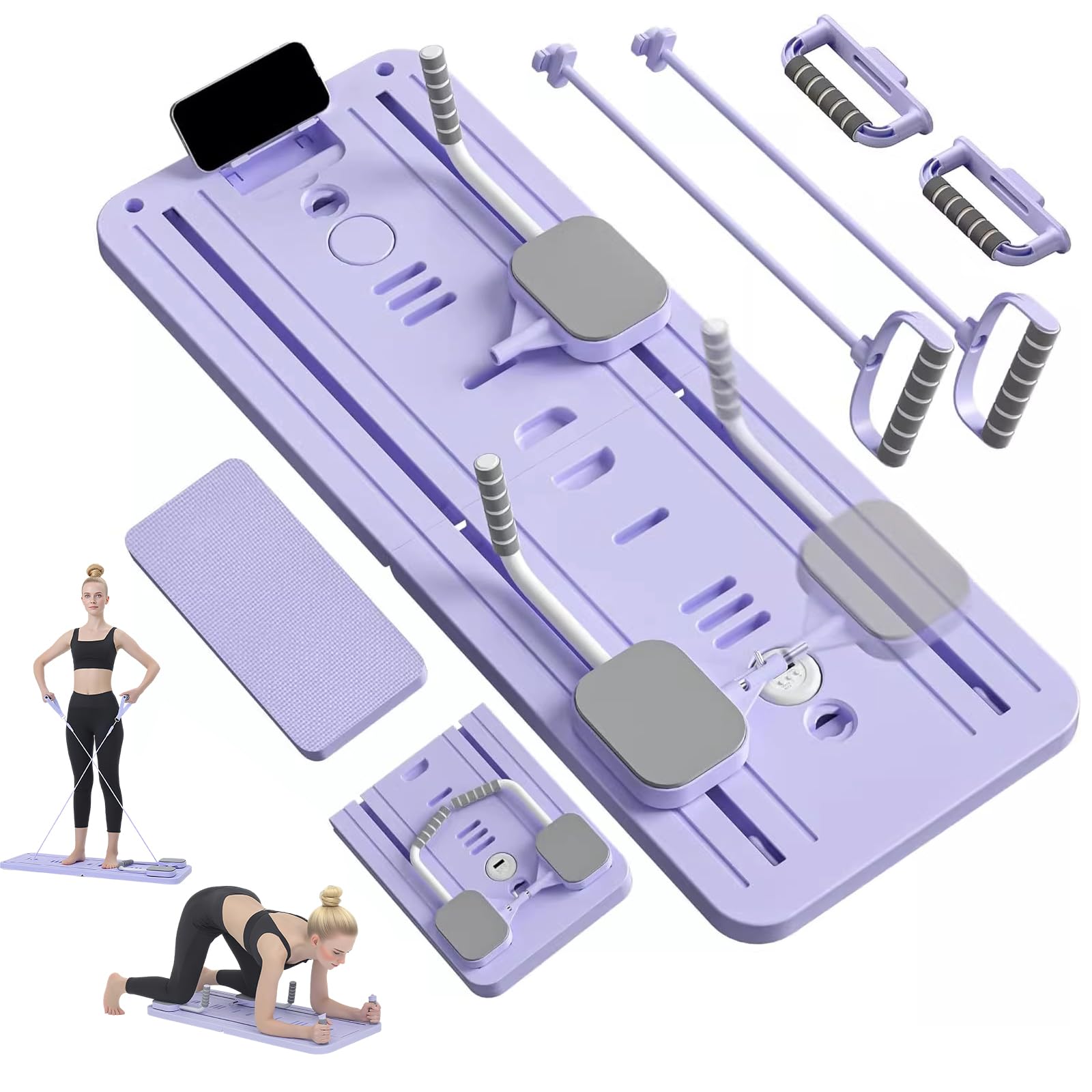 Pilates Board - 5 in1 Pilates Reformer Set, بيلاتس جهاز Pilates Reformer Machine with Timer,Multi-Purpose Foldable Pilates Machine for Home Use and Gym Workout,Pilates Sliding Board for Home Women Men Purple