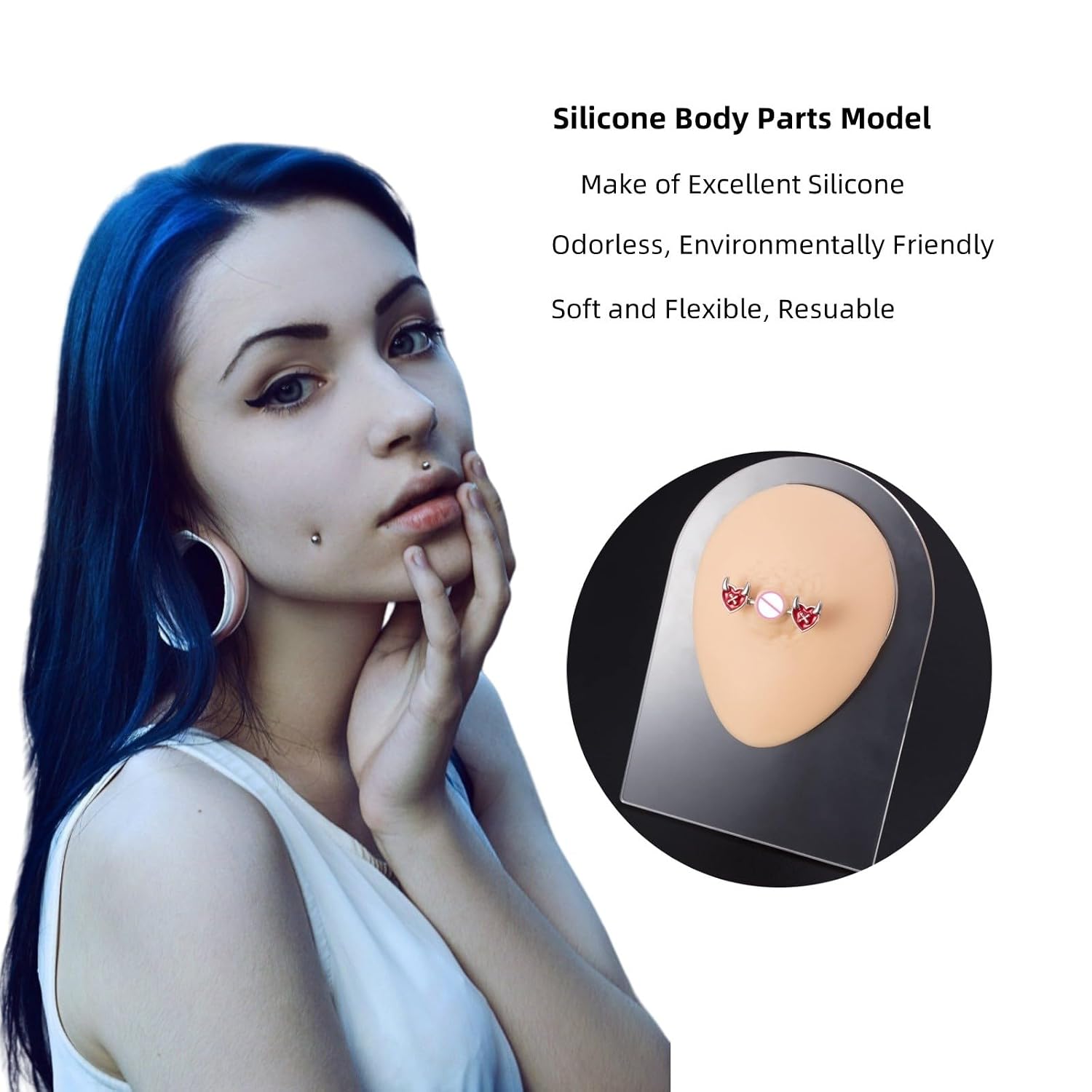 Soft Silicone Tongue Model Mouth Open, Fake Tounge Flexible Human Tongue Mouth Mold with Teeth, Body Parts for Practicing Piercing Acupuncture Jewelry Display, Simulation Tongue(Nude)