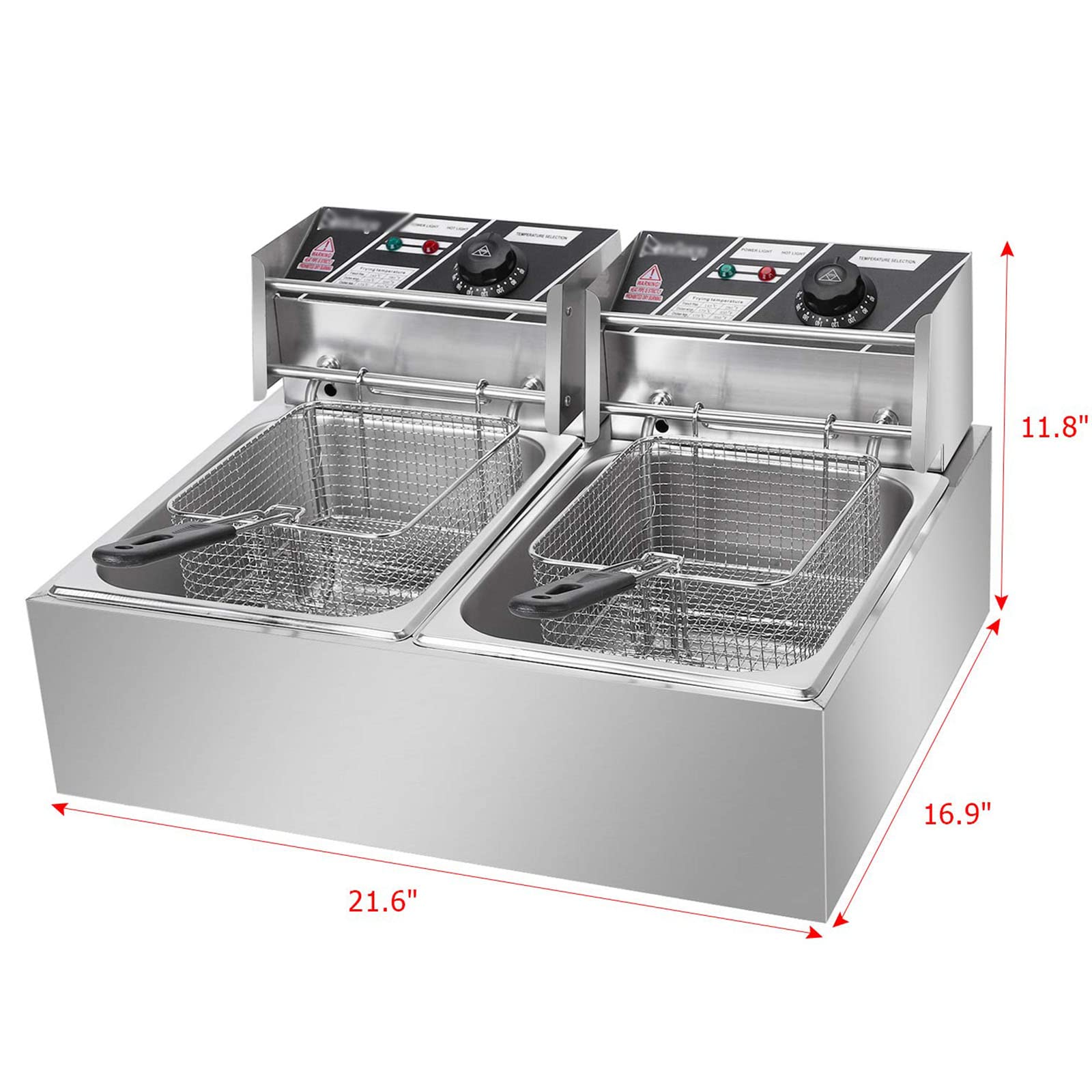 Freidora eléctrica Comercial para encimera, freidora de Aceite, 12 litros, 5000W, freidora de Acero Inoxidable con Temporizador y Control de Temperatura para Restaurante y Uso doméstico (Tan